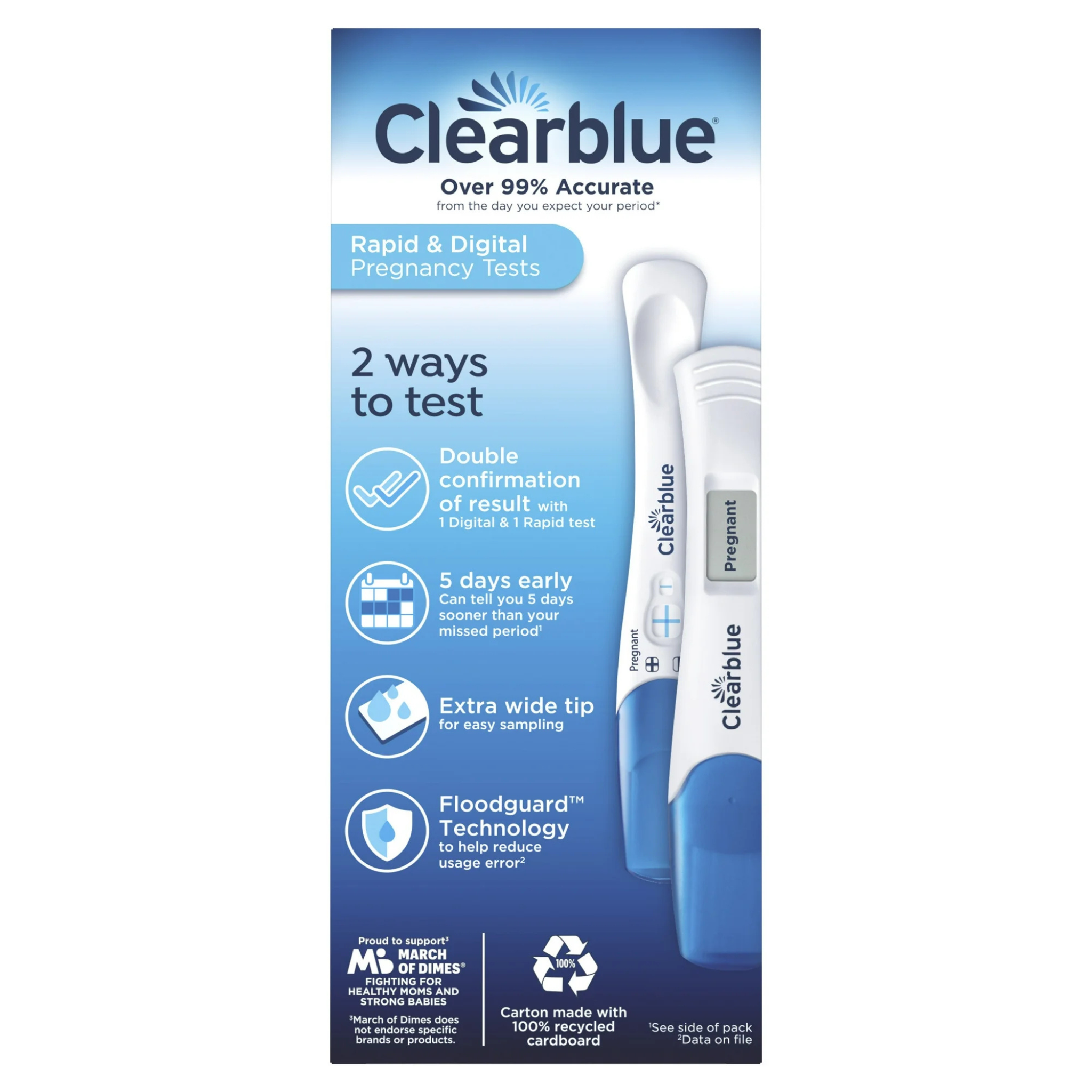 Clearblue Pregnancy Test Combo Pack, Digital with Smart Countdown & Rapid Detection 2 Ct
