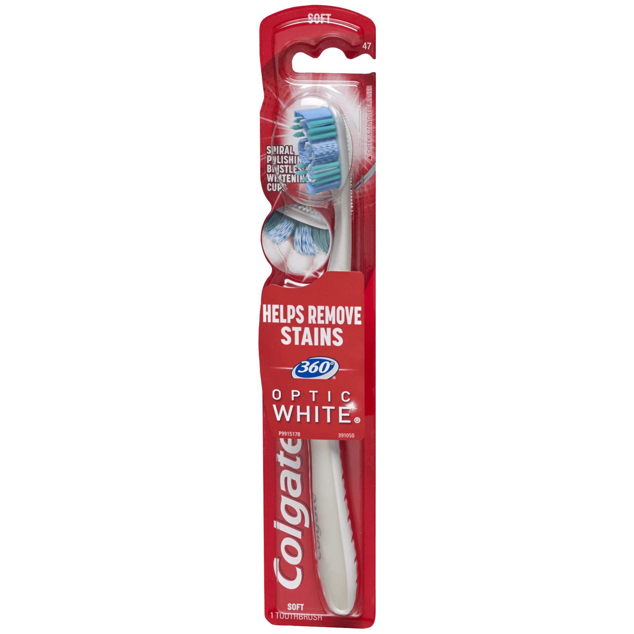 Colgate, 360° Optic White Whitening Toothbrush, Soft Bristles for Superior Cleaning and Whitening, 1 Count