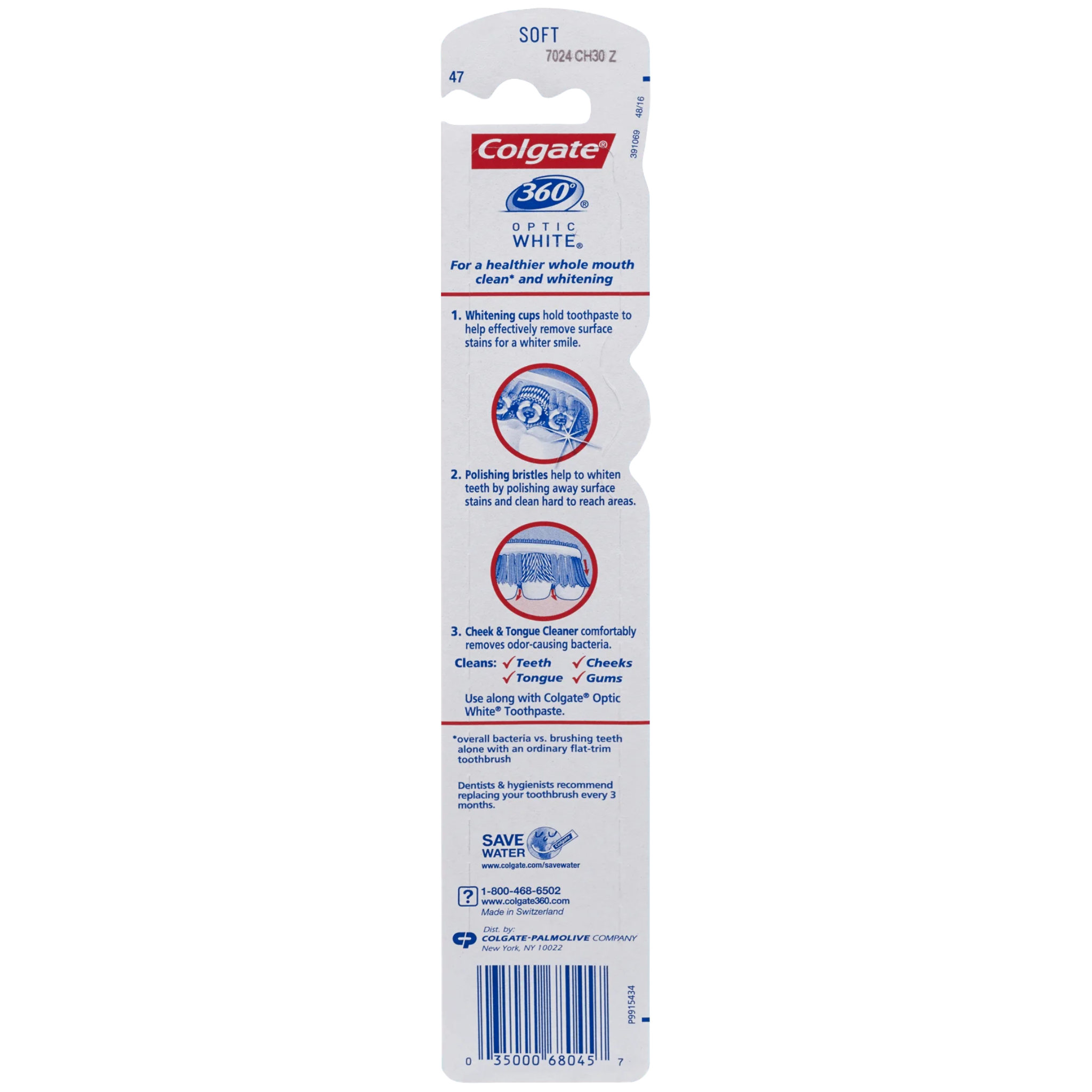 Colgate, 360° Optic White Whitening Toothbrush, Soft Bristles for Superior Cleaning and Whitening, 1 Count