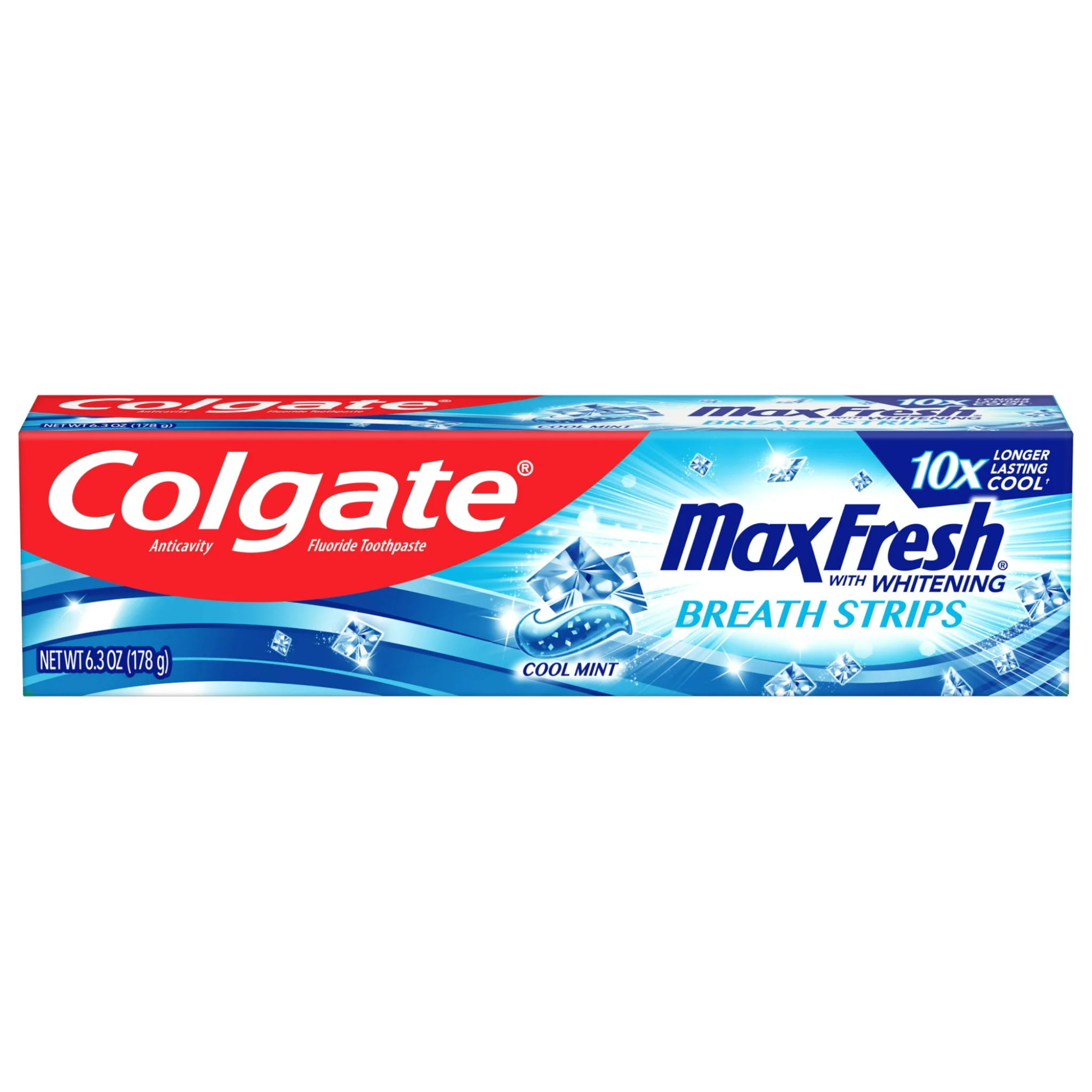 Colgate, Max Fresh Whitening Toothpaste with Mini Breath Strips, Cool Mint Flavor for Fresh Breath and Whitening, 6.3 oz Tube