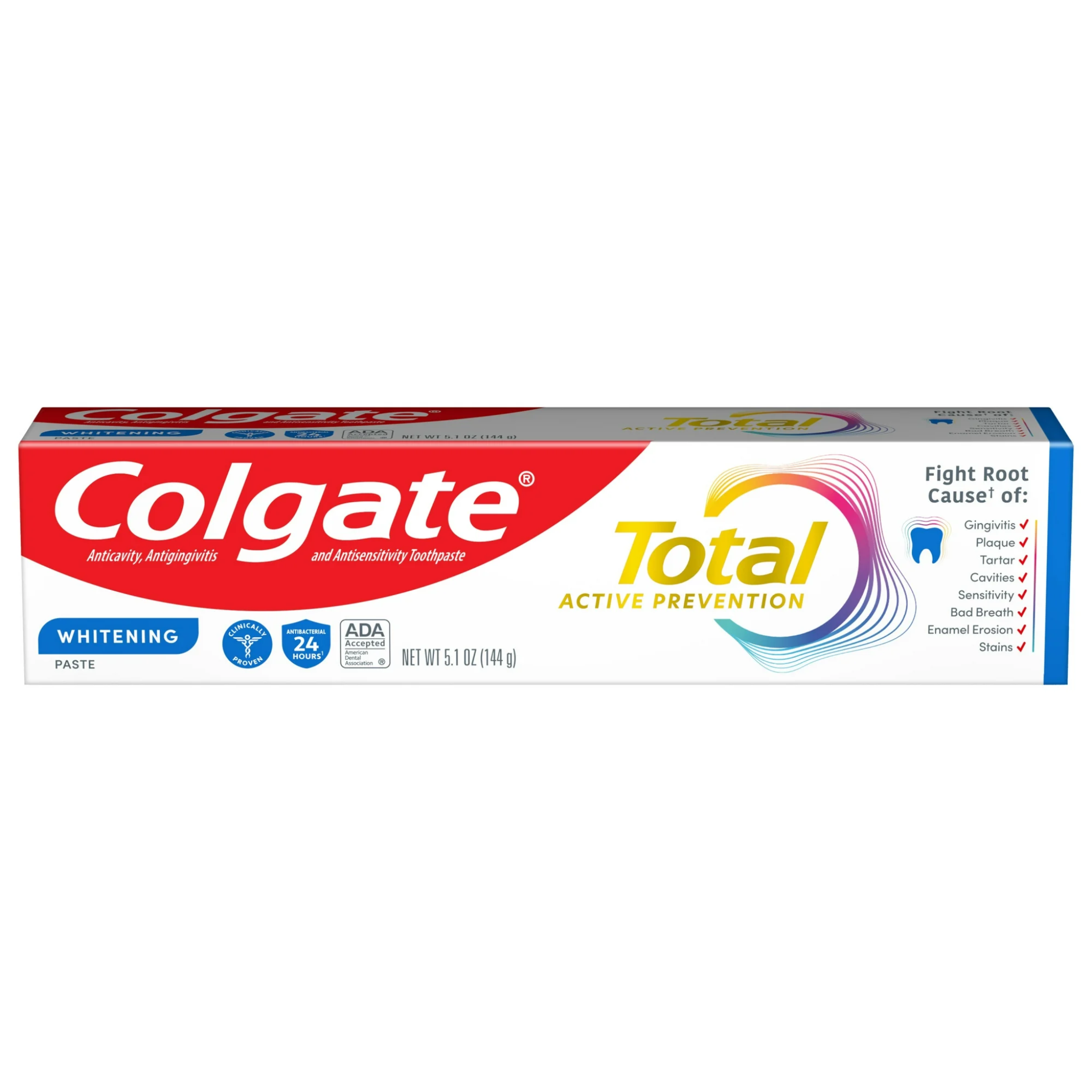 Colgate, Total Active Prevention Whitening Toothpaste, Mint Flavor for Freshness and Stain Removal, 5.1 oz
