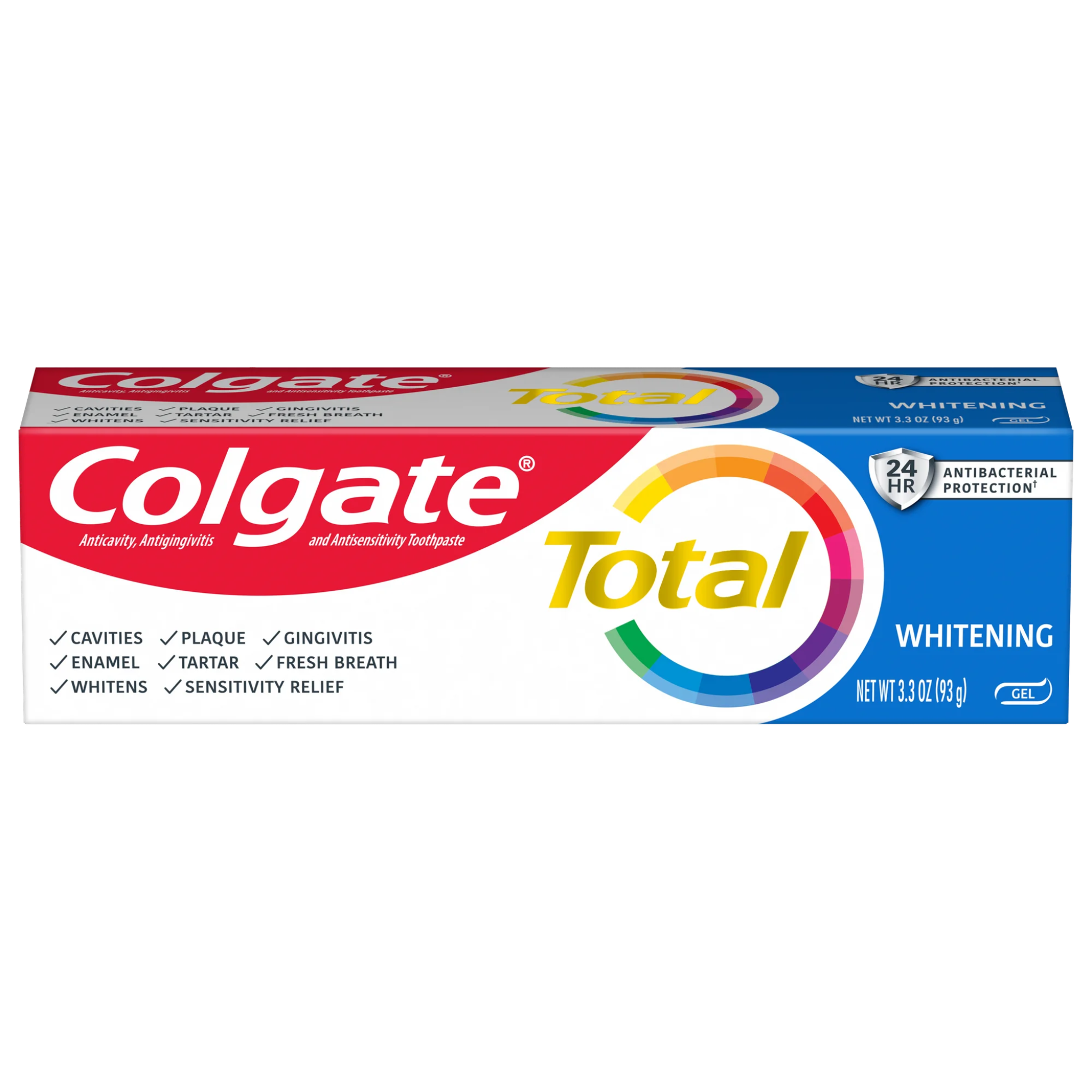 Colgate, Total Whitening Mint Toothpaste Gel, Effective Stain Removal and Fresh Breath, 3.3 oz
