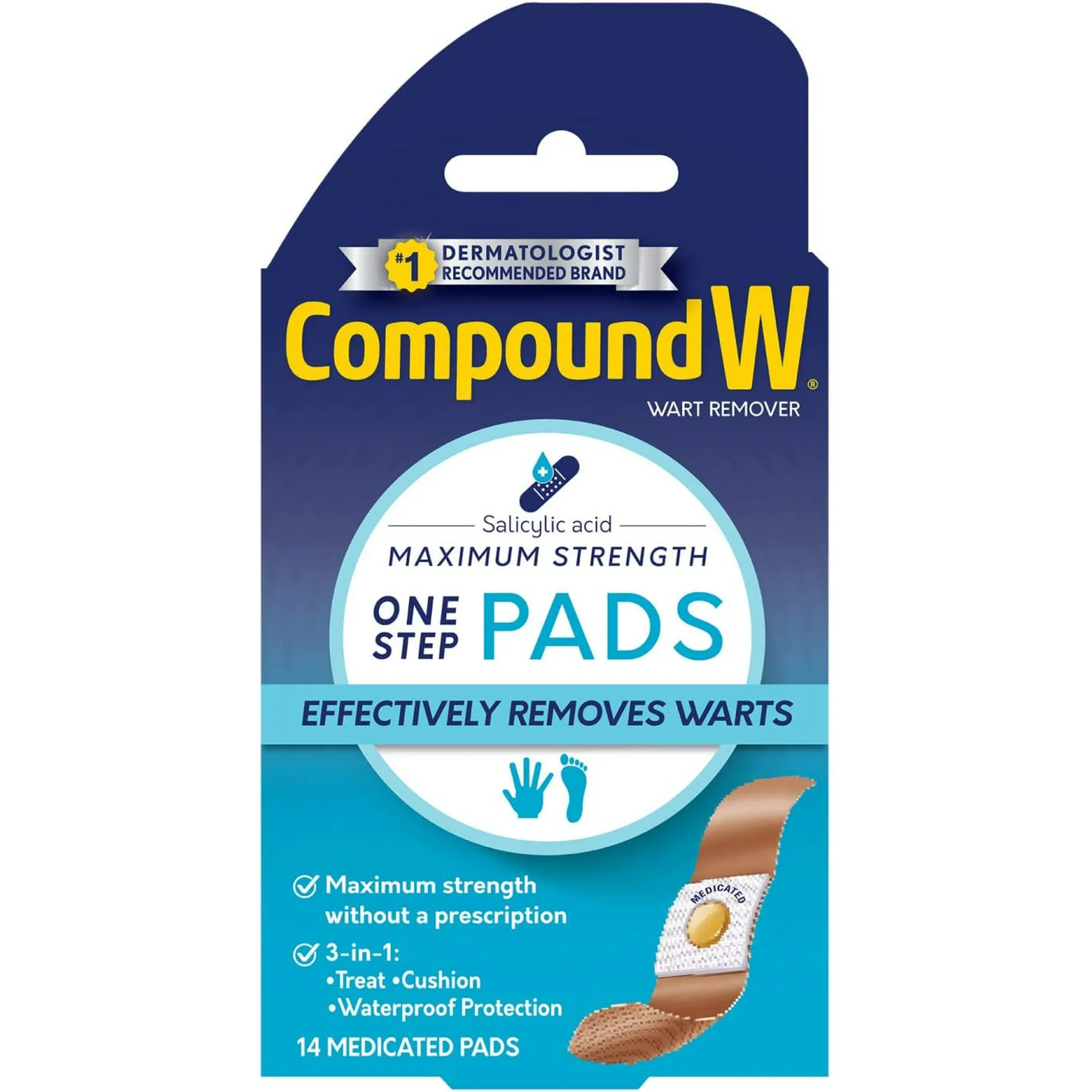 Compound W, Maximum Strength One Step Pads, Convenient and Effective Wart Removal Treatment, 14 Medicated Pads - Pharmaful