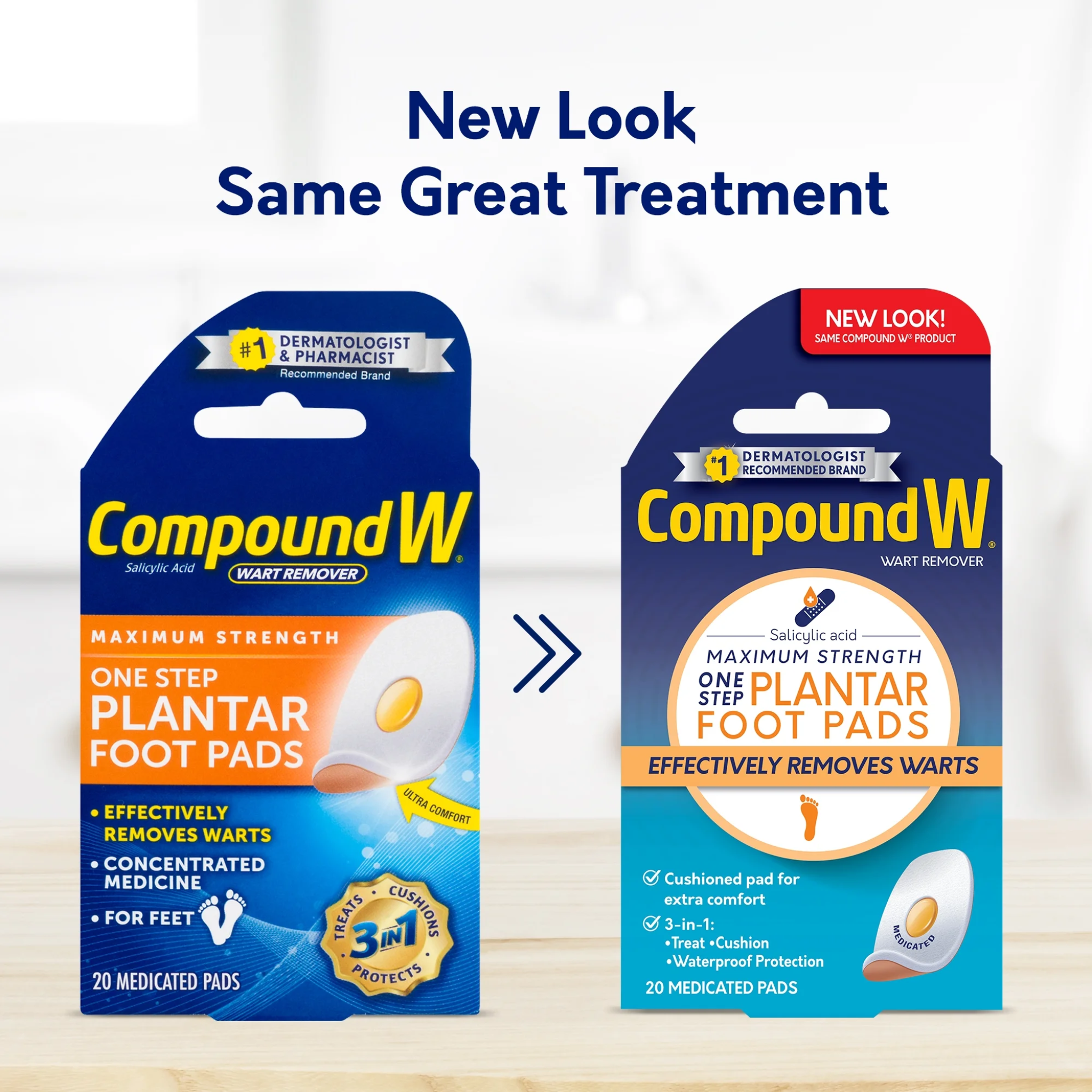 Compound W, Maximum Strength One Step Plantar Wart Remover Foot Pads, Fast-Acting Salicylic Acid Treatment, 20 Count