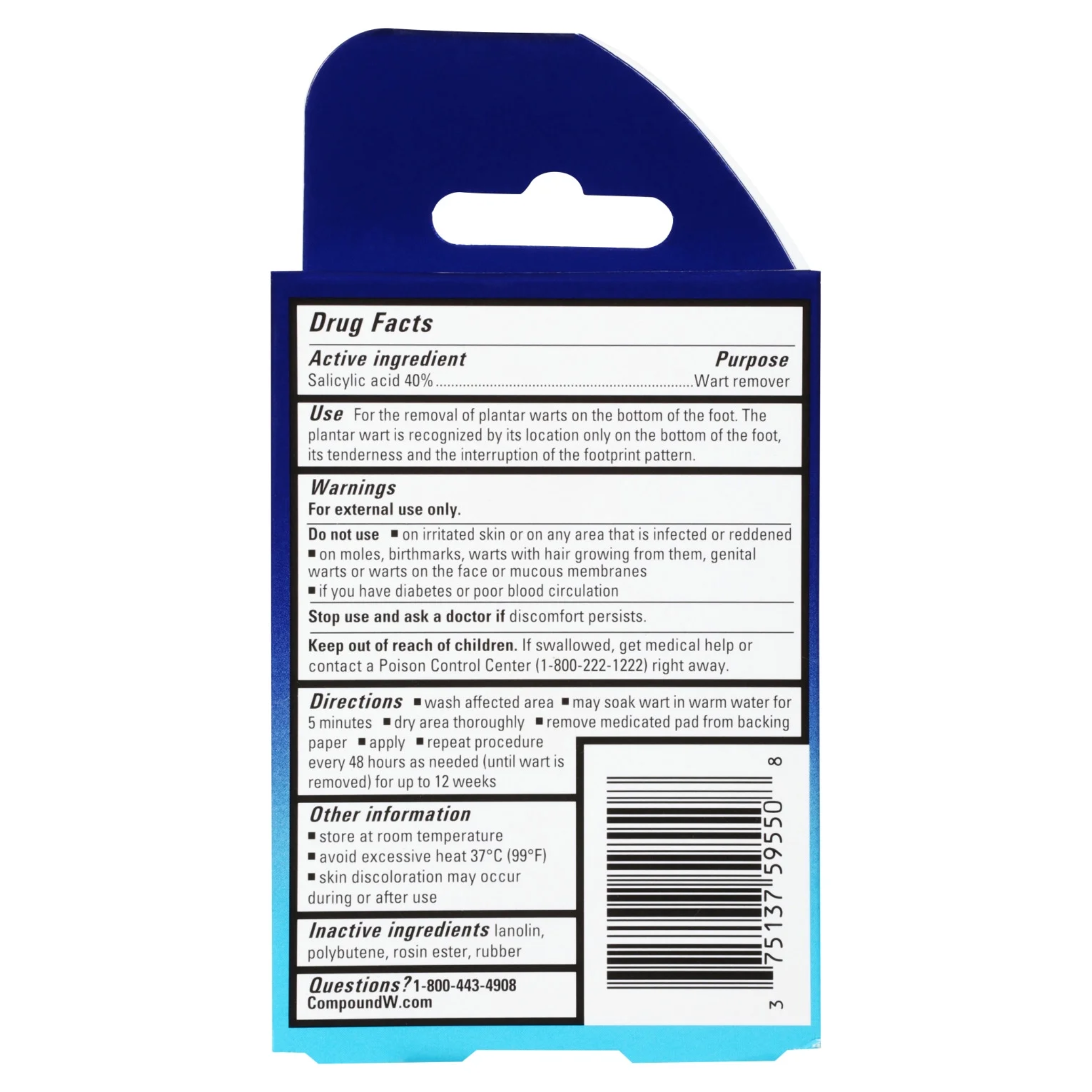 Compound W, Maximum Strength One Step Plantar Wart Remover Foot Pads, Fast-Acting Salicylic Acid Treatment, 20 Count