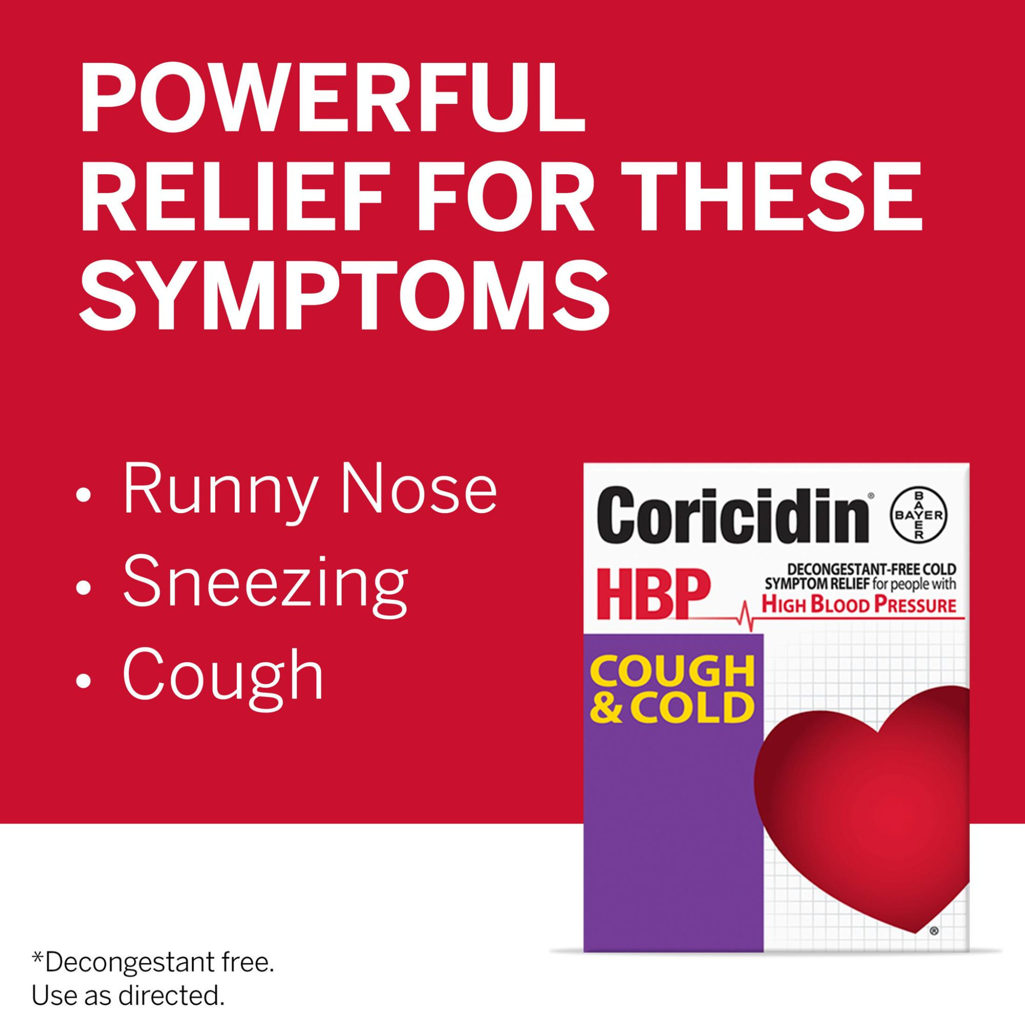 Coricidin HBP Antihistamine Cough & Cold Suppressant Tablets, 16 Count