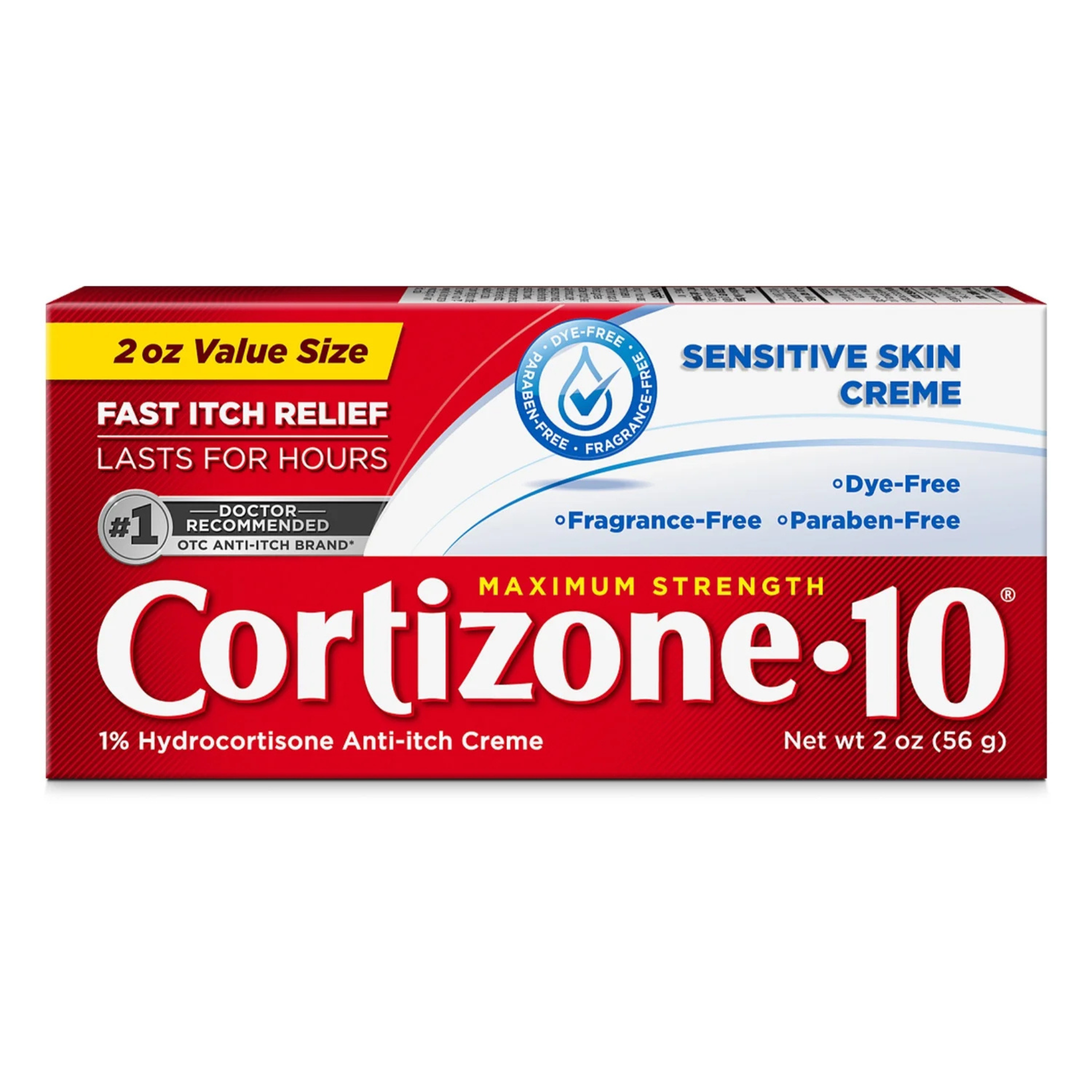 Cortizone-10, Maximum Strength 1% Hydrocortisone, Sensitive Skin Anti-Itch Cream, Fast Relief for Skin Irritations, 2 oz