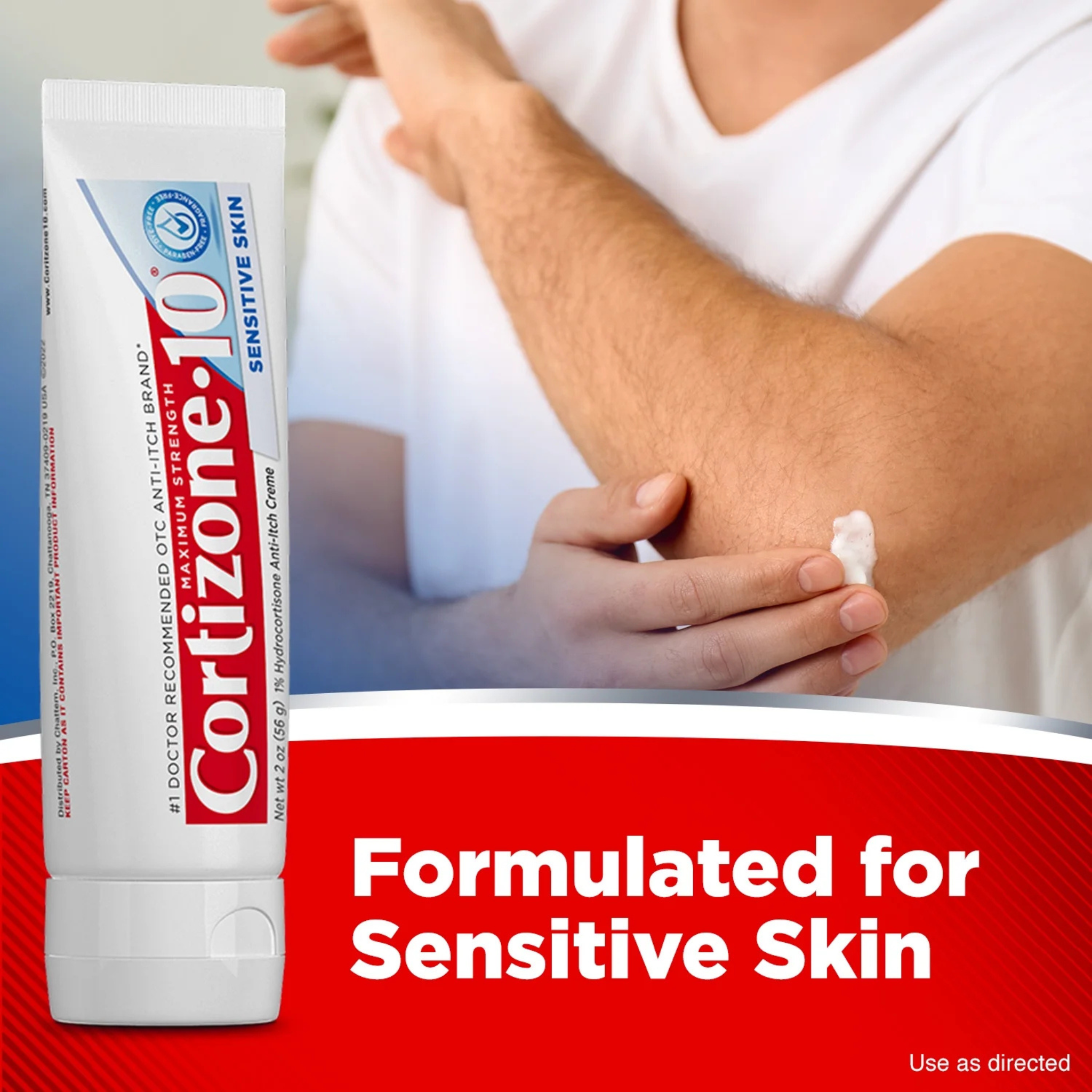 Cortizone-10, Maximum Strength 1% Hydrocortisone, Sensitive Skin Anti-Itch Cream, Fast Relief for Skin Irritations, 2 oz