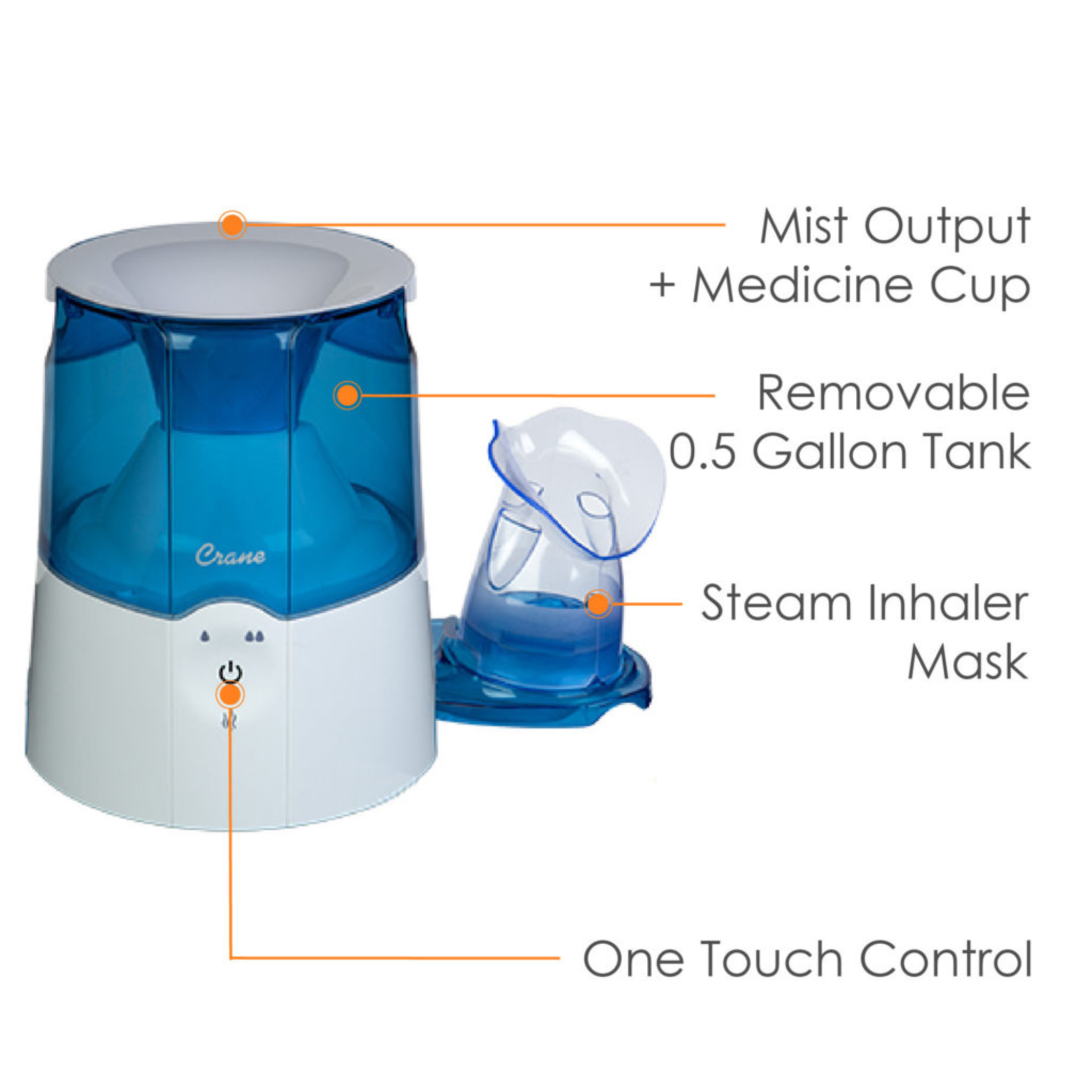 Crane 0.5 Gal. 2-in-1 Warm Mist Humidifier & Respiration Steam Inhaler for Personal Therapeutic Use