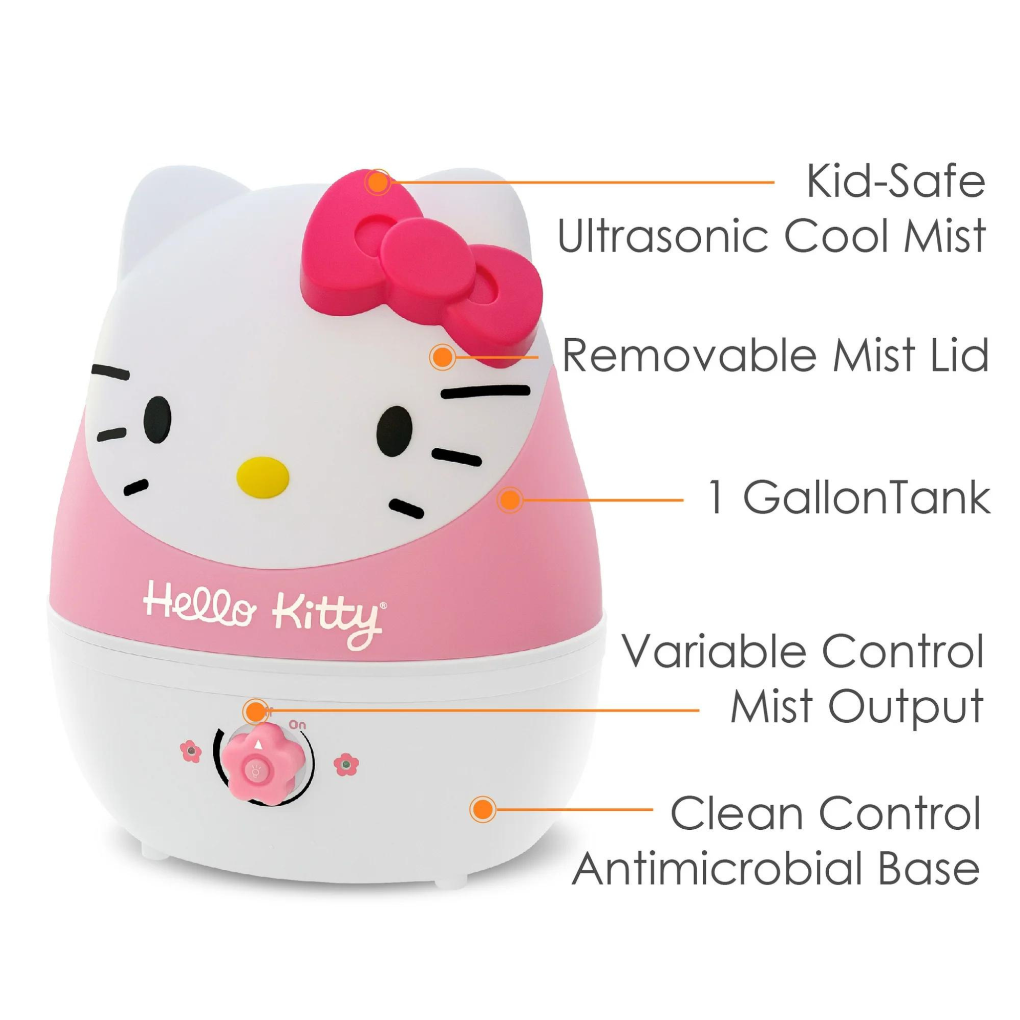 Crane Adorable Ultrasonic Cool Mist Humidifier for Kids, 1 Gallon, 500 Sq Ft Coverage, 24 Hour Run Time - Hello Kitty
