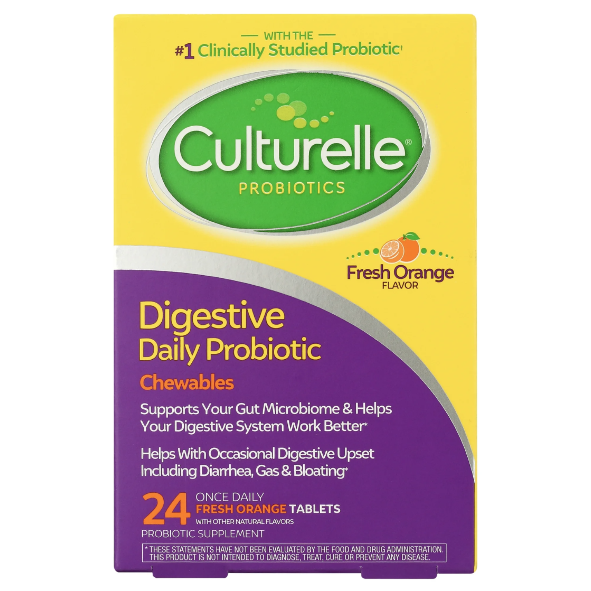 Culturelle Digestive Daily Probiotic Chewables for Digestive and Gut Health, Fresh Orange, 24 Count