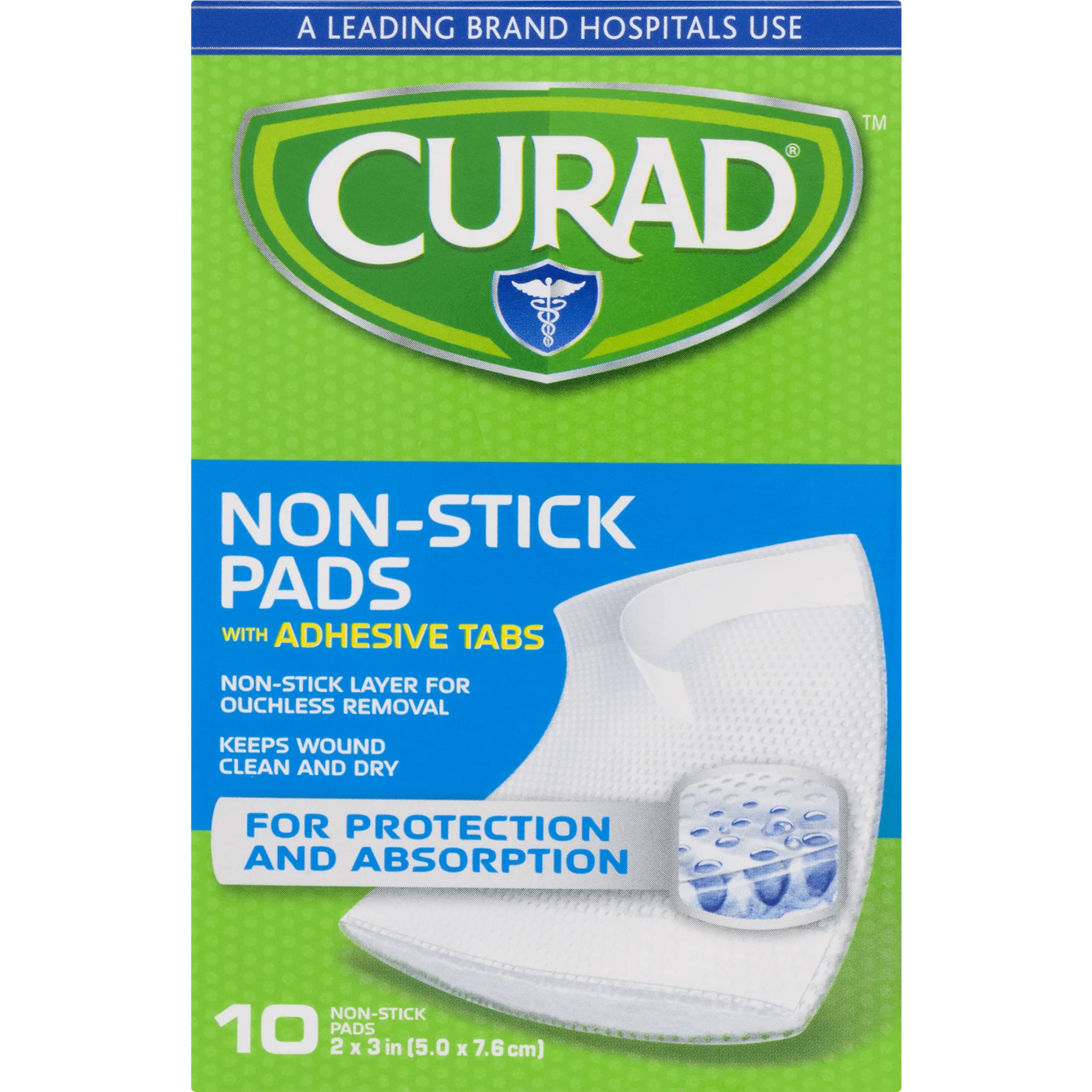 CURAD Non-Stick Pads, 2 Inches X 3 Inches with Adhesive Tabs, 10 Count