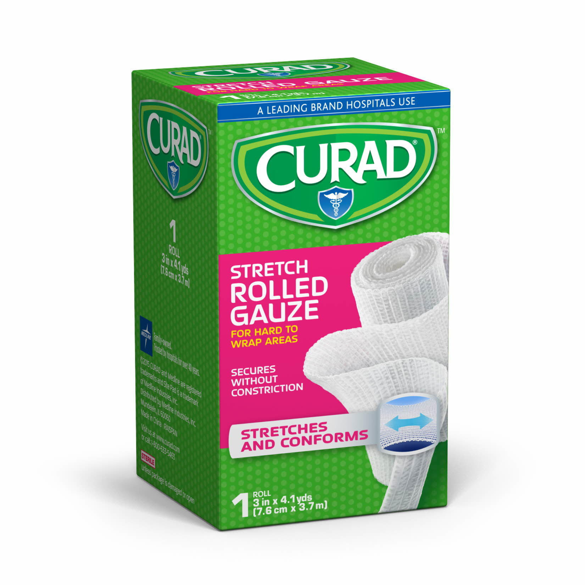 Curad Stretch Rolled Gauze, 3" x 4.1 yds, 1 Roll