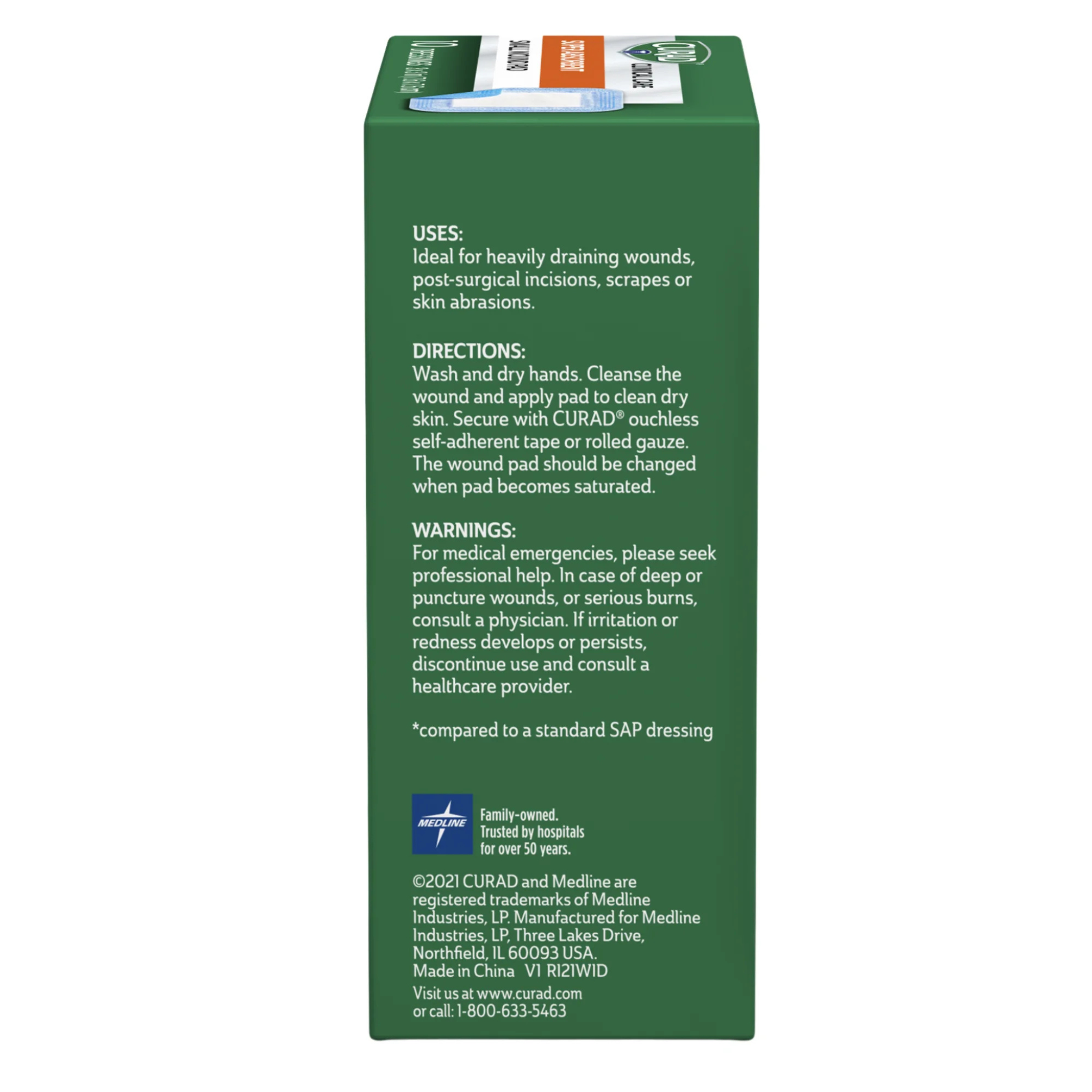 Curad Super Absorbent Wound Pad, Small, 3"x 3", 10 Count