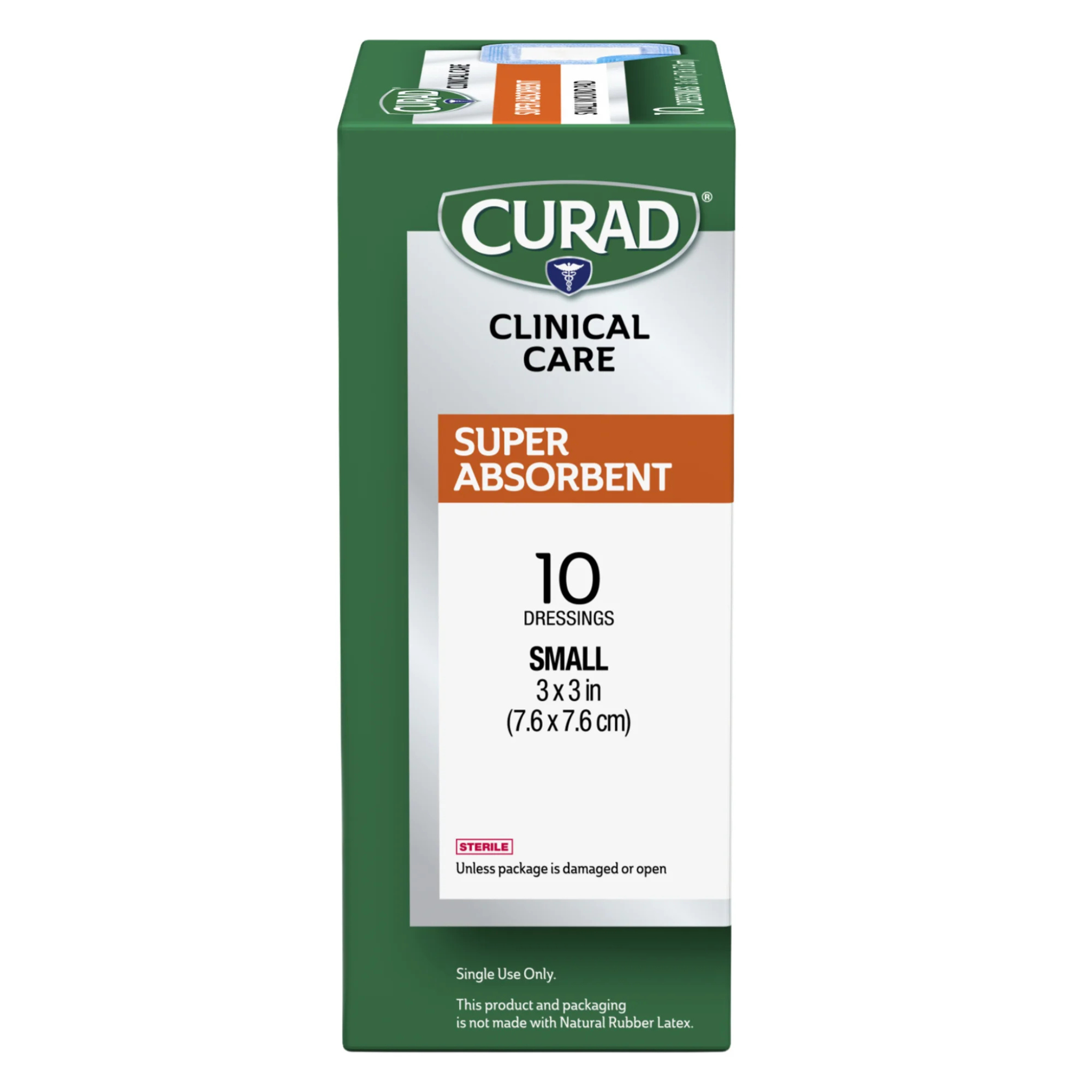 Curad Super Absorbent Wound Pad, Small, 3"x 3", 10 Count