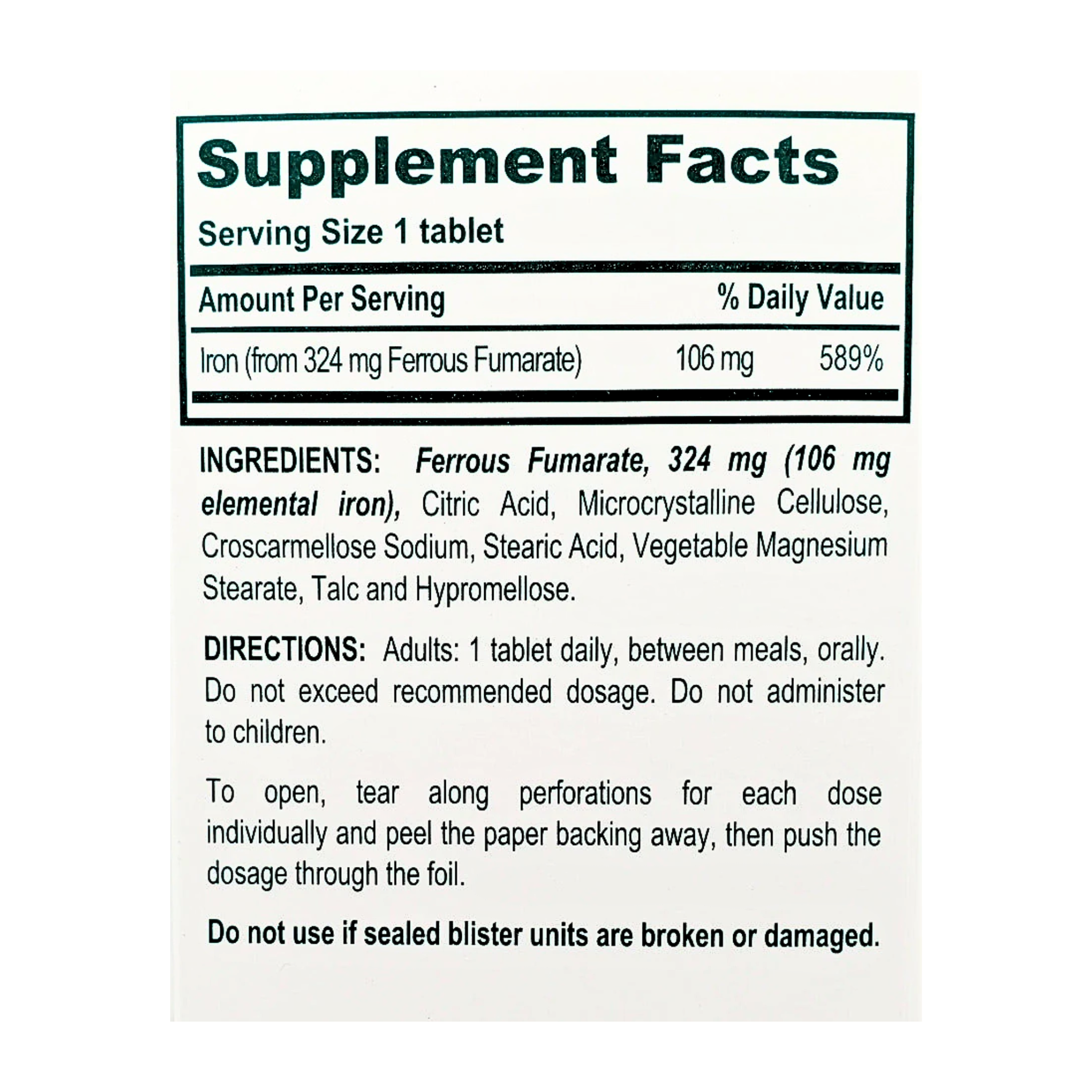 Cypress, Ferrous Fumarate 324 mg, High-Potency Iron Supplement for Red Blood Cell Support, 100 Tablets