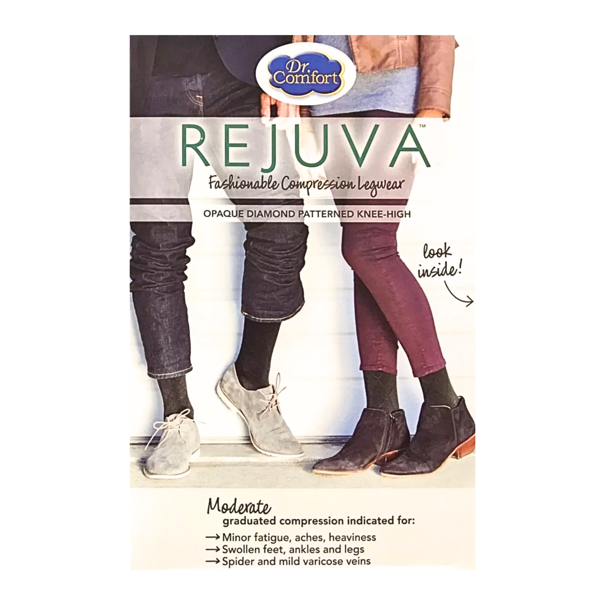 Dr. Comfort, Rejuva Knee-High Compression Socks, Opaque Diamond Pattern, 15-20 mmHg, Unisex, Large, Blackz