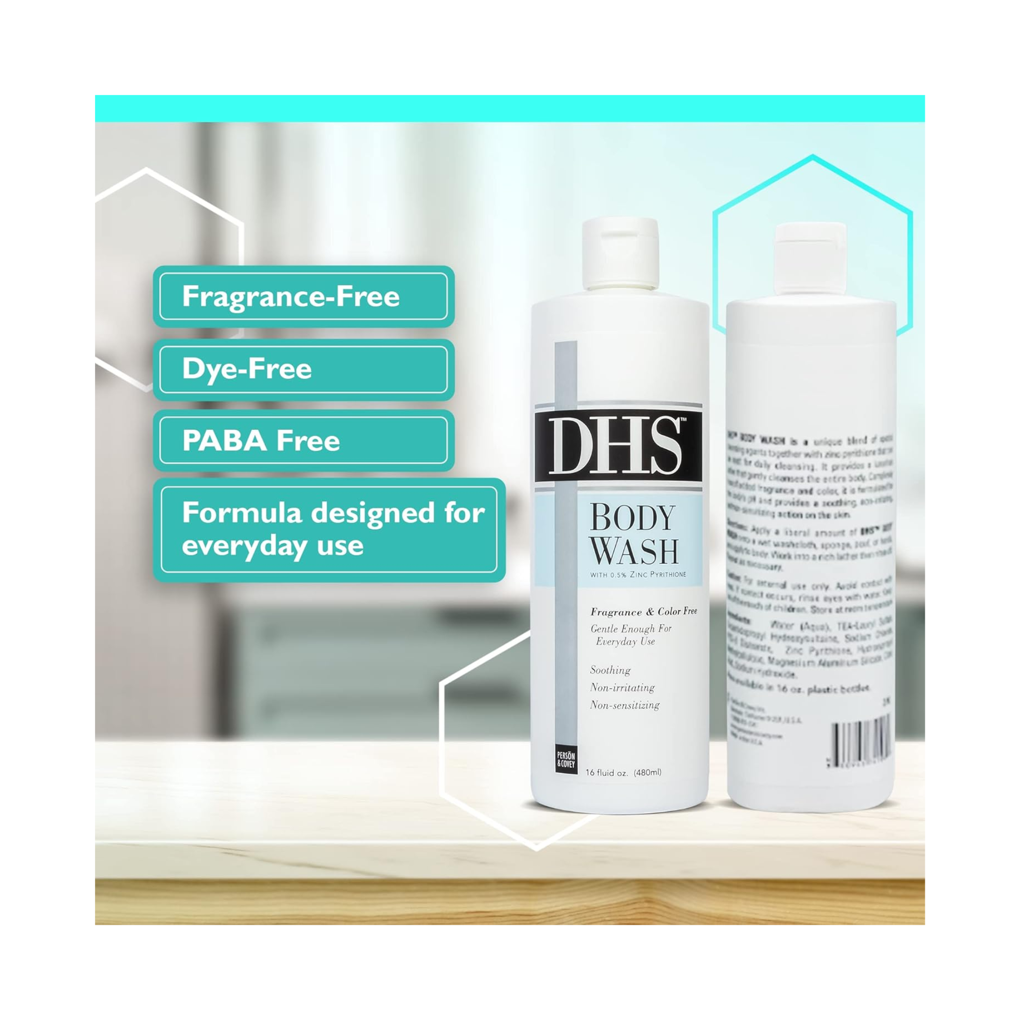 Person & Covey®, DHS Body Wash, Gentle and Fragrance-Free Cleanser for Sensitive Skin, 16 fl oz - Pharmaful