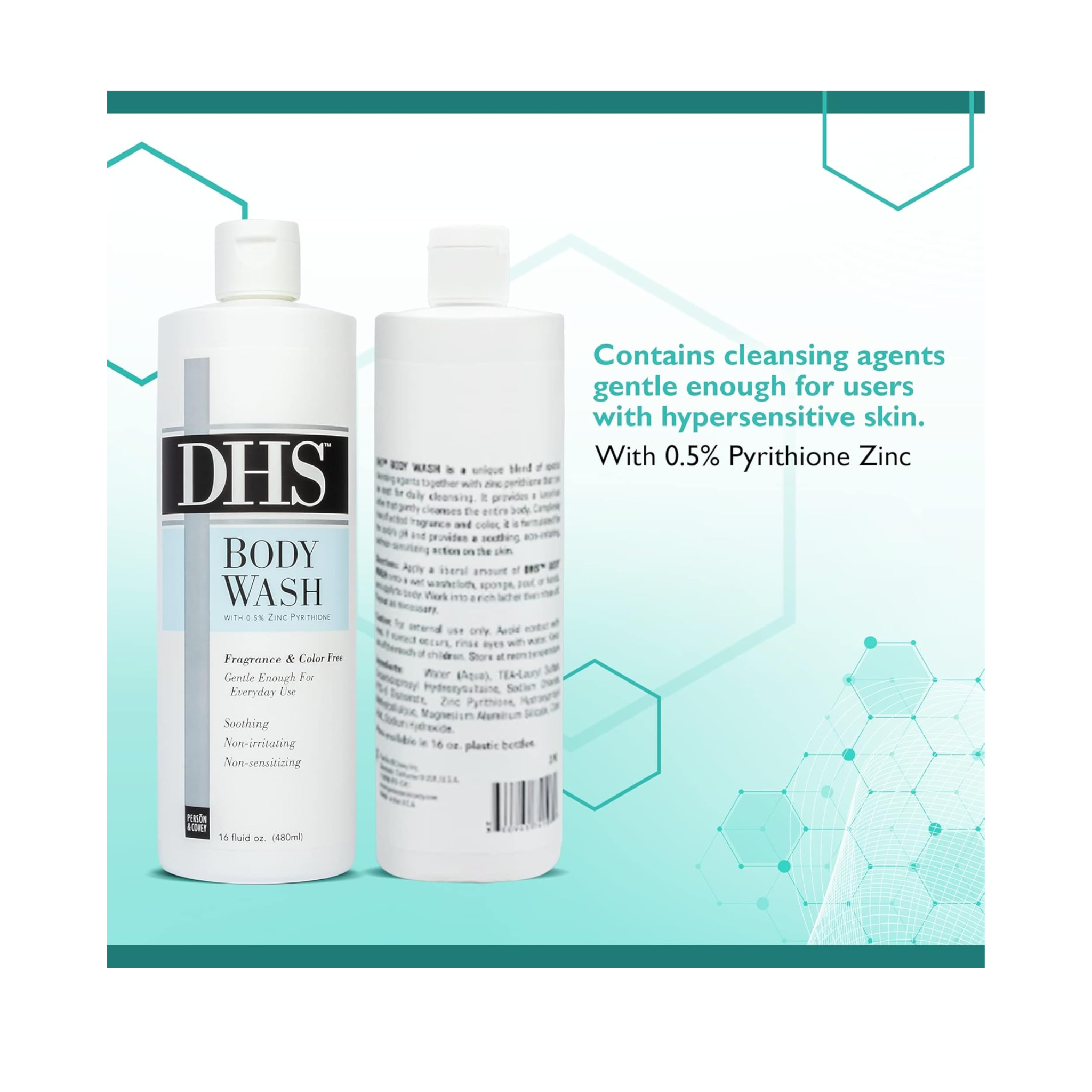 Person & Covey®, DHS Body Wash, Gentle and Fragrance-Free Cleanser for Sensitive Skin, 16 fl oz - Pharmaful