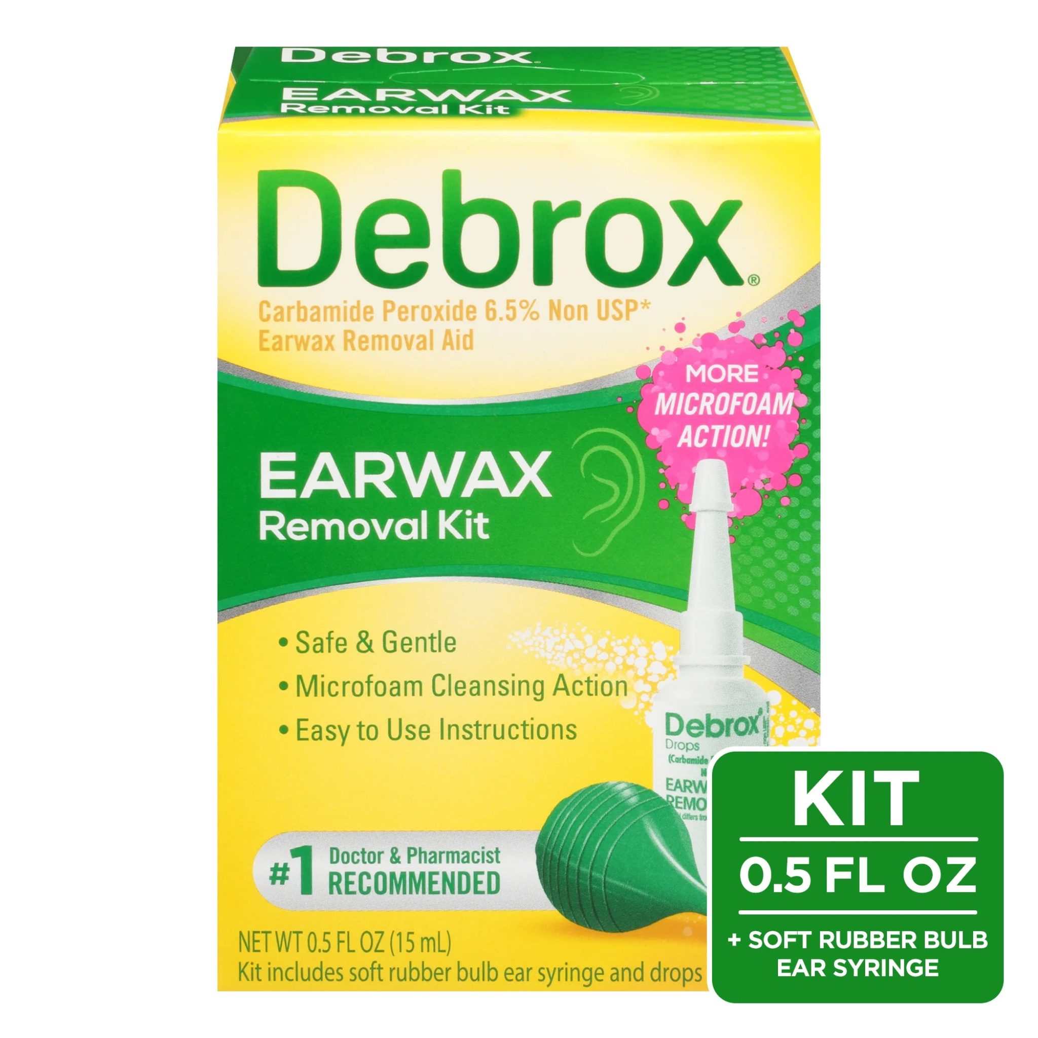 Debrox Ear Wax Removal Kit, Ear Cleaning Kit Includes Rubber Bulb Syringe and 0.5 Fl Oz Ear Wax Removal Drops