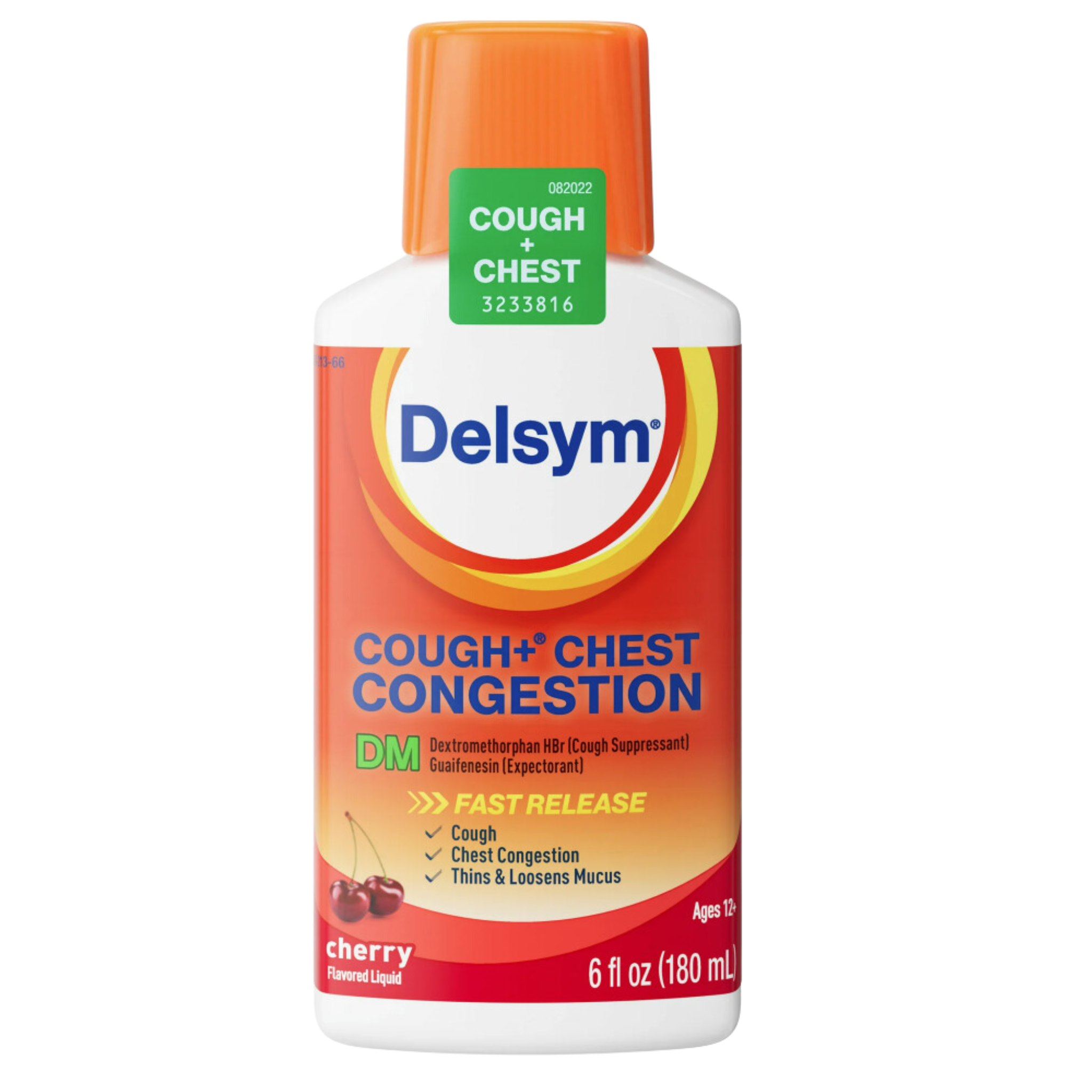 Delsym Max Strength DM Cough + Chest Congestion Medicine, Cherry Flavor, Liquid, 6 fl oz