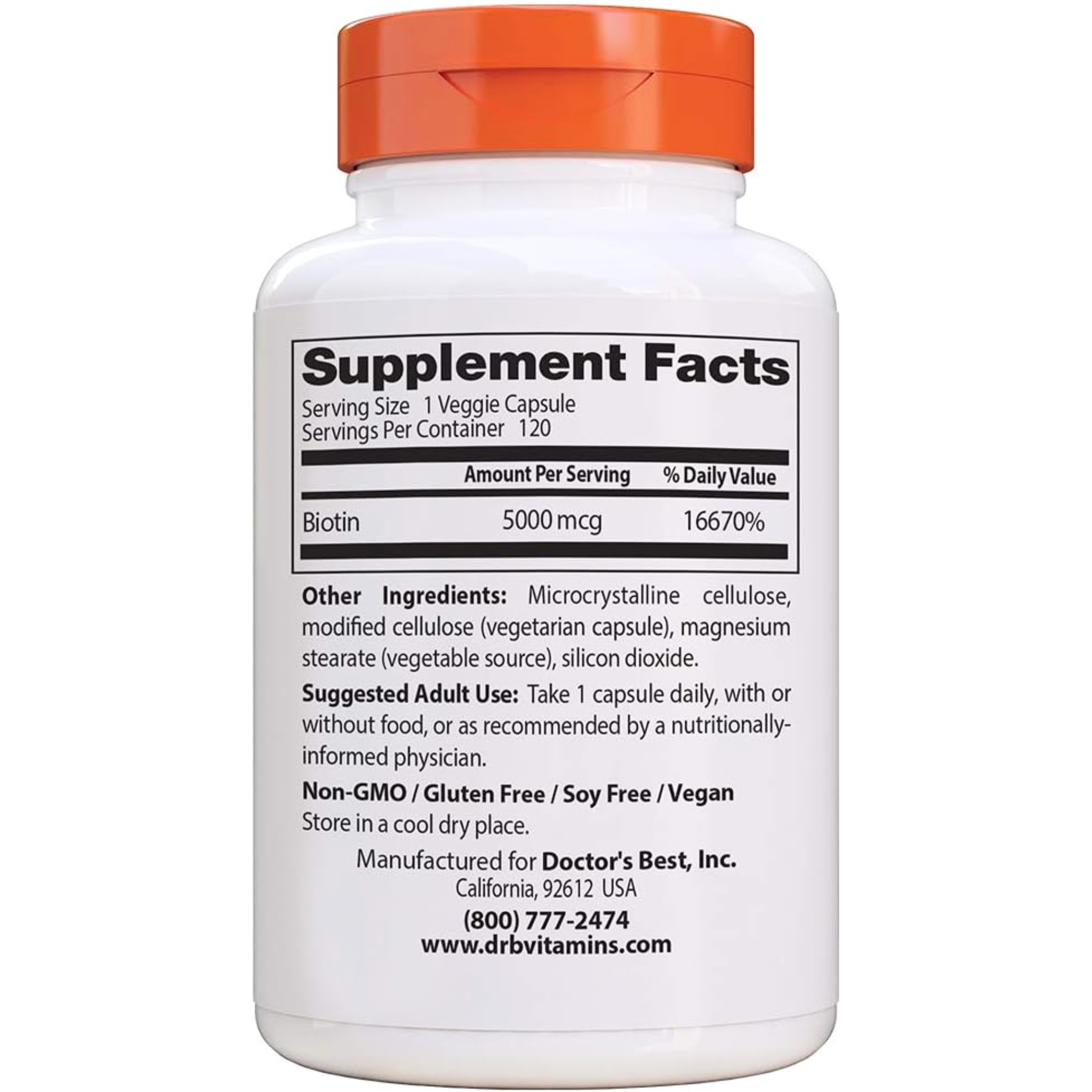 Doctor's Best, Biotin for Hair, Skin, Nails, Energy Support, Nervous System Health, Vegan and Gluten Free Supplement, 120 Count (Pack of 12)