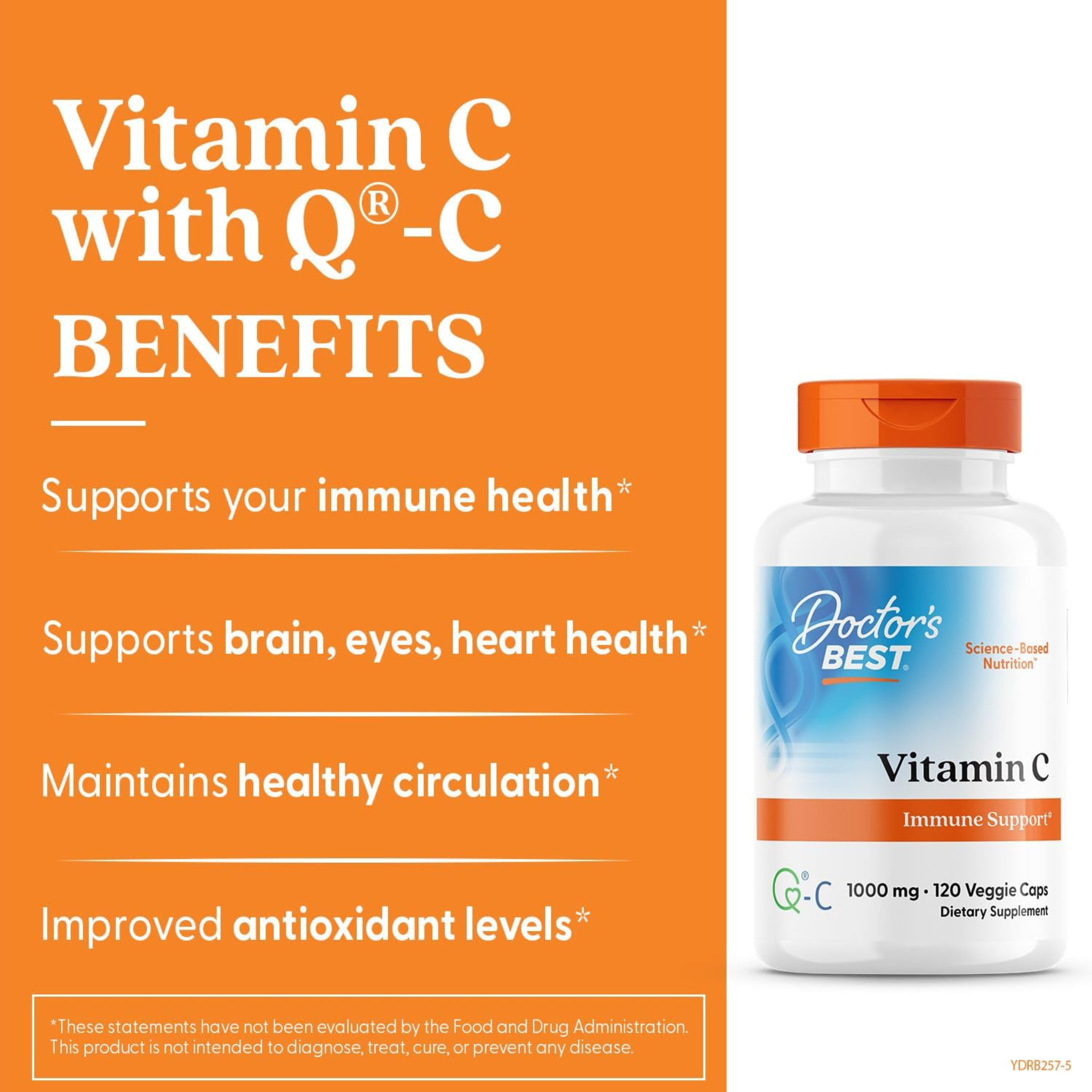 Doctor's Best, Vitamin C with Q-C, 1000mg Vitamin C Supplement, Non-GMO Vegan Formula, Sourced from Scotland, Gluten & Soy Free, Veggie Caps, 120 Count