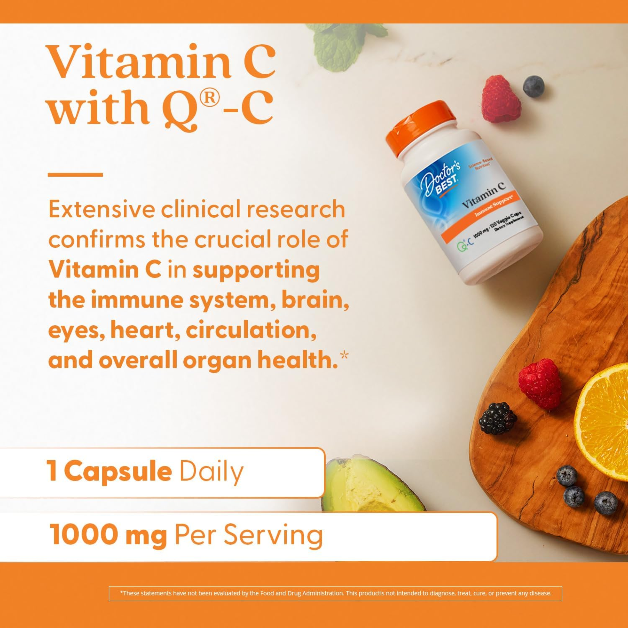 Doctor's Best, Vitamin C with Q-C, 1000mg Vitamin C Supplement, Non-GMO Vegan Formula, Sourced from Scotland, Gluten & Soy Free, Veggie Caps, 120 Count