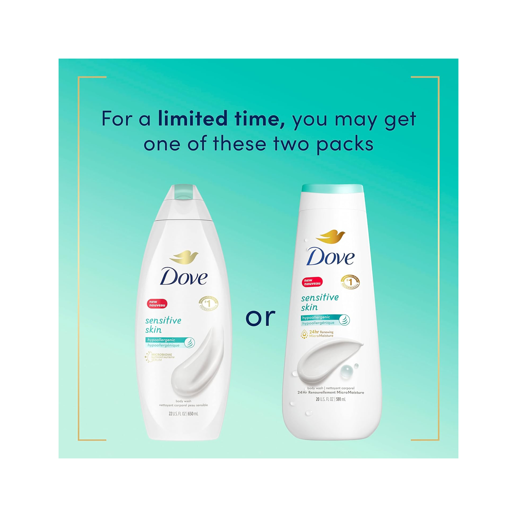 Dove®, Sensitive Skin Body Wash, Hypoallergenic and Moisturizing Cleanser for All Skin Types, 20 oz - Pharmaful