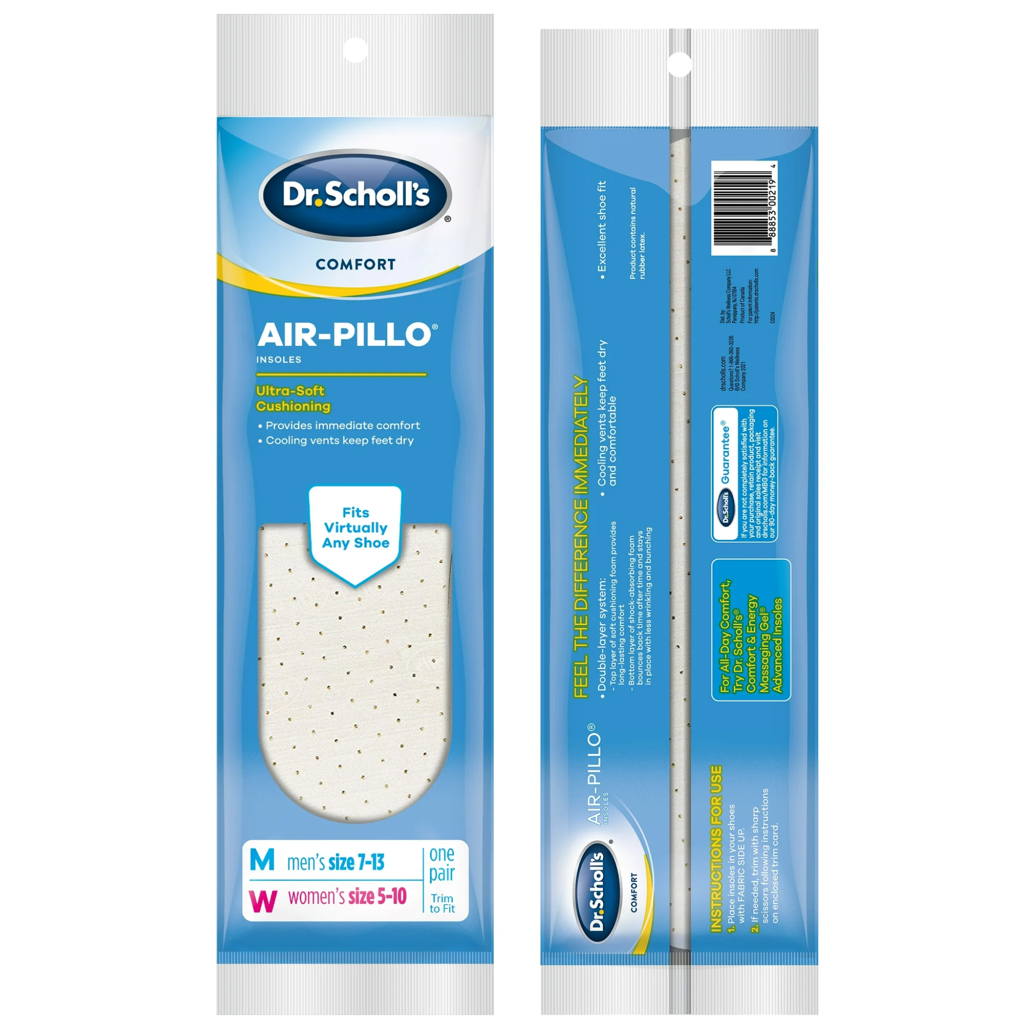 Dr. Scholl's, Air-Pillo Shoe Insoles, Ultra-Soft Cushioning Foam for Comfort and Support, Men Size 7-13, Women Size 5-10, 1 Pair - Pharmaful