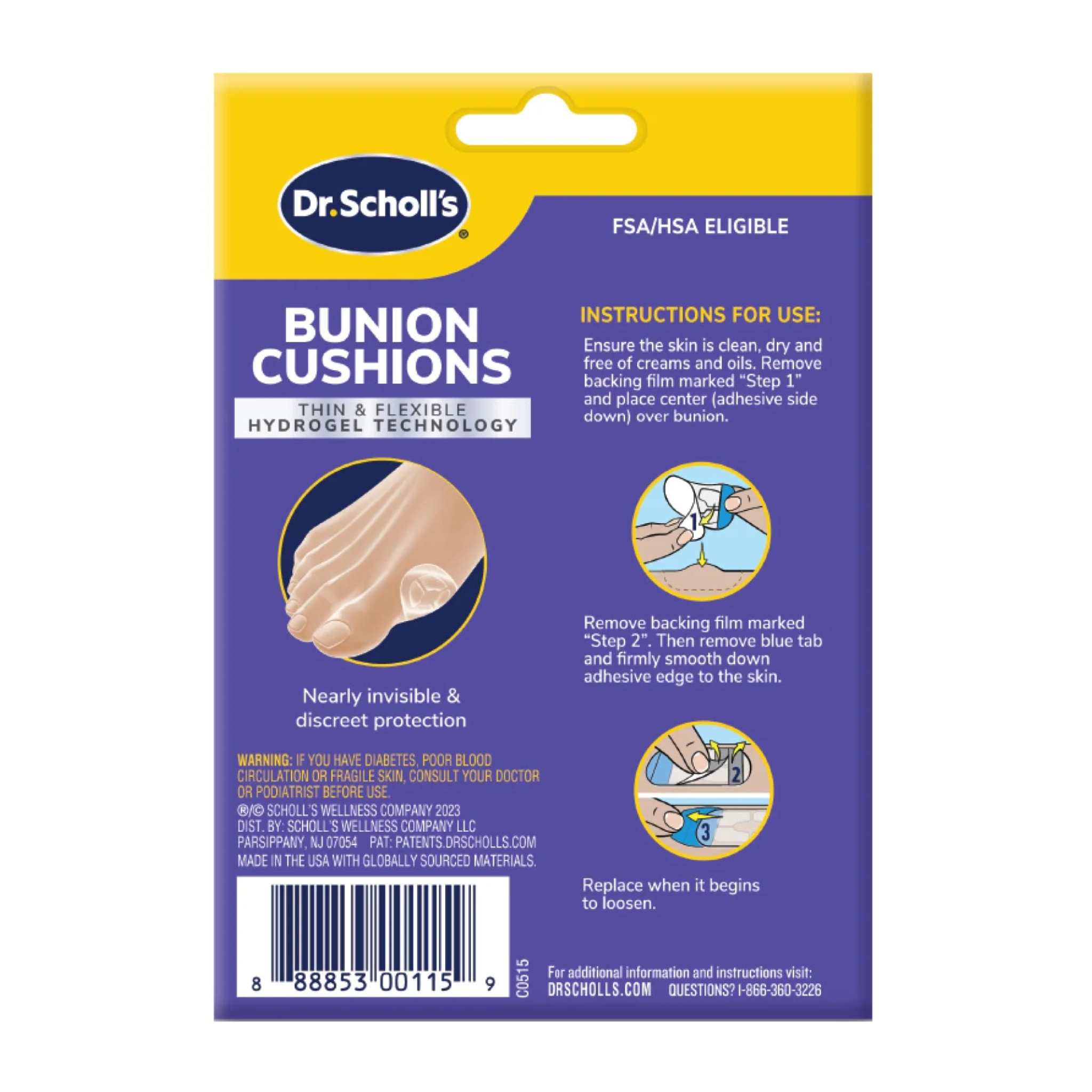 Dr. Scholl's, Bunion Cushion, Immediate and All-Day Pain Relief with Hydrogel Technology, 5 Count - Pharmaful