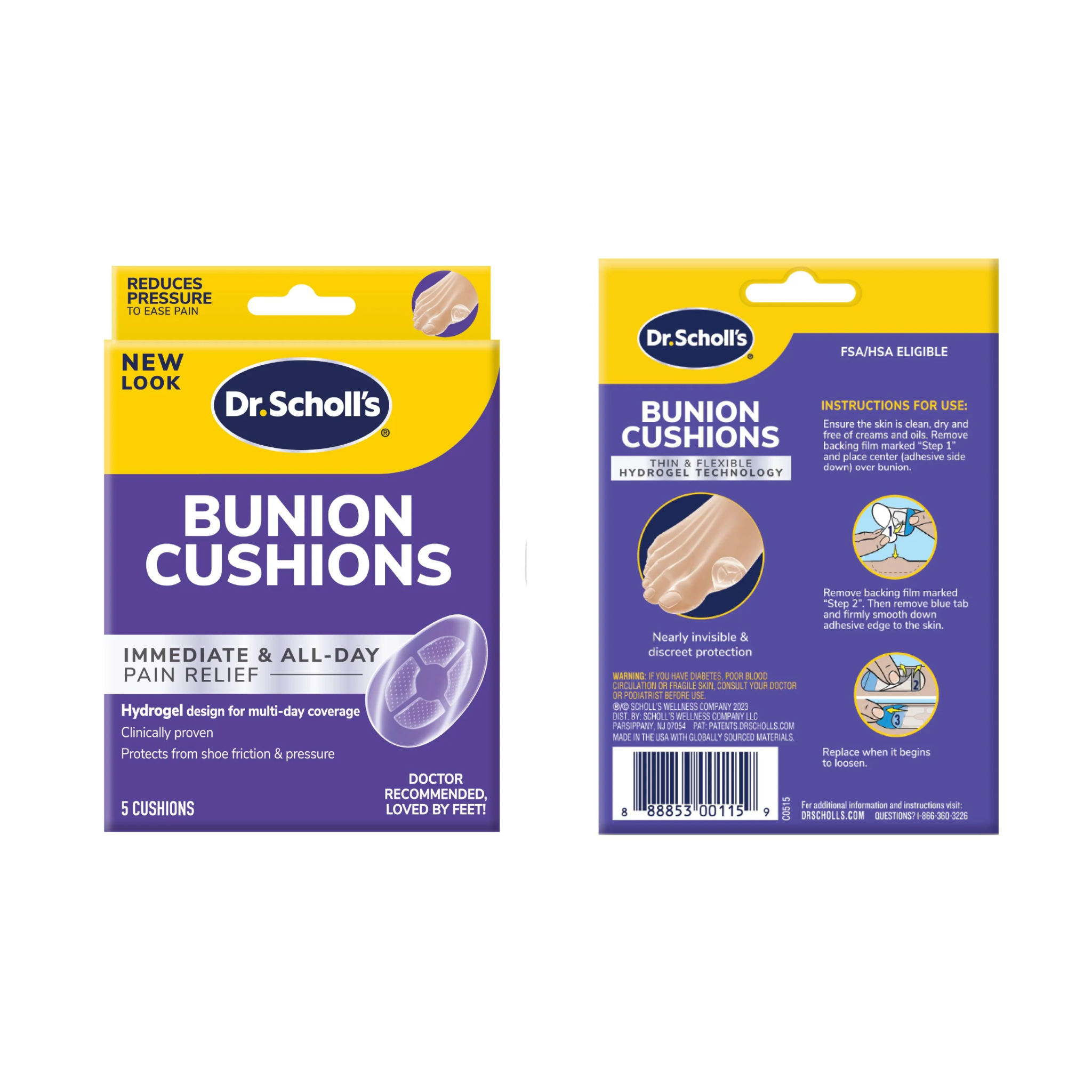 Dr. Scholl's, Bunion Cushion, Immediate and All-Day Pain Relief with Hydrogel Technology, 5 Count - Pharmaful