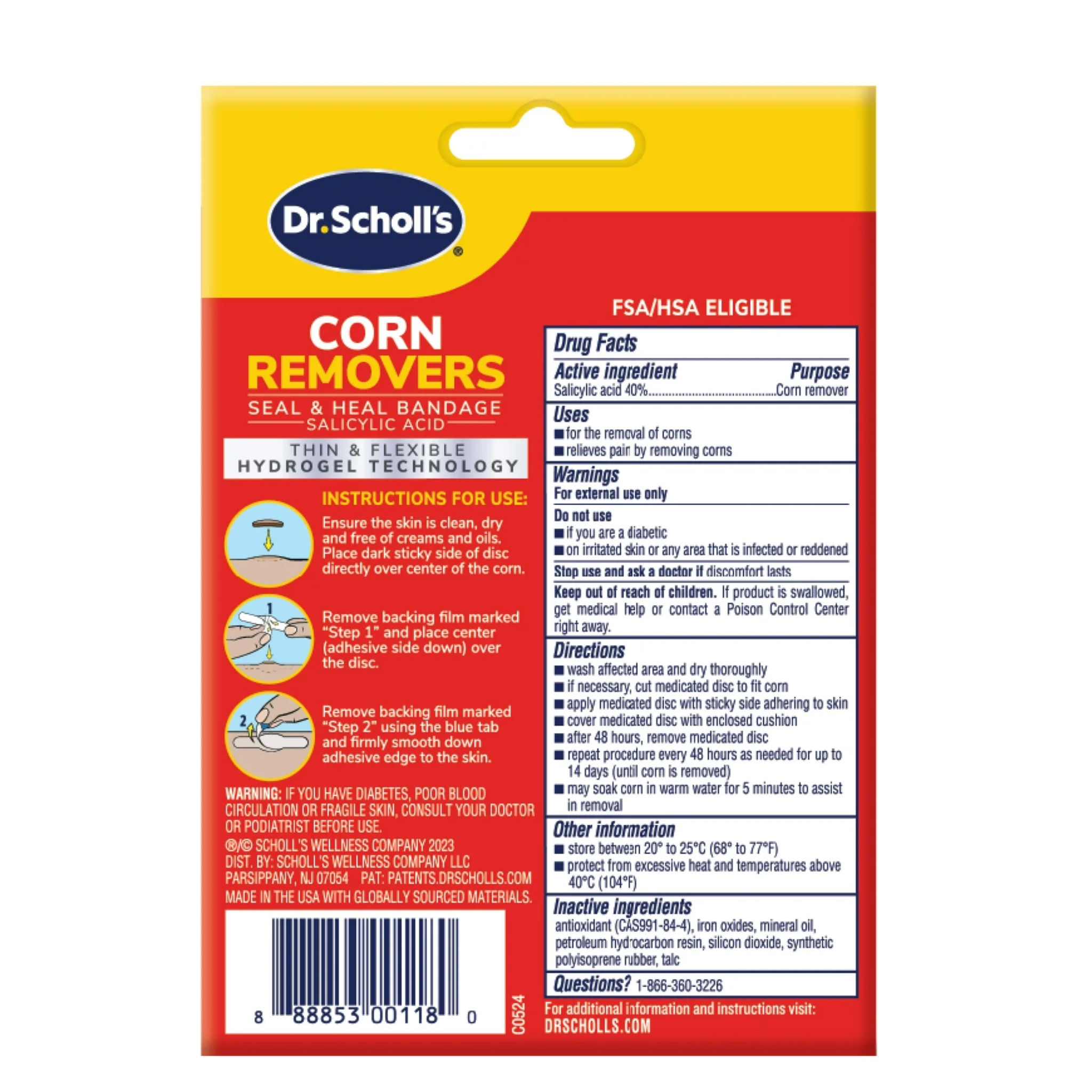 Dr. Scholl's, Corn Removers Seal & Heal Bandage, Hydrogel Technology for Corn Relief, 6 Count