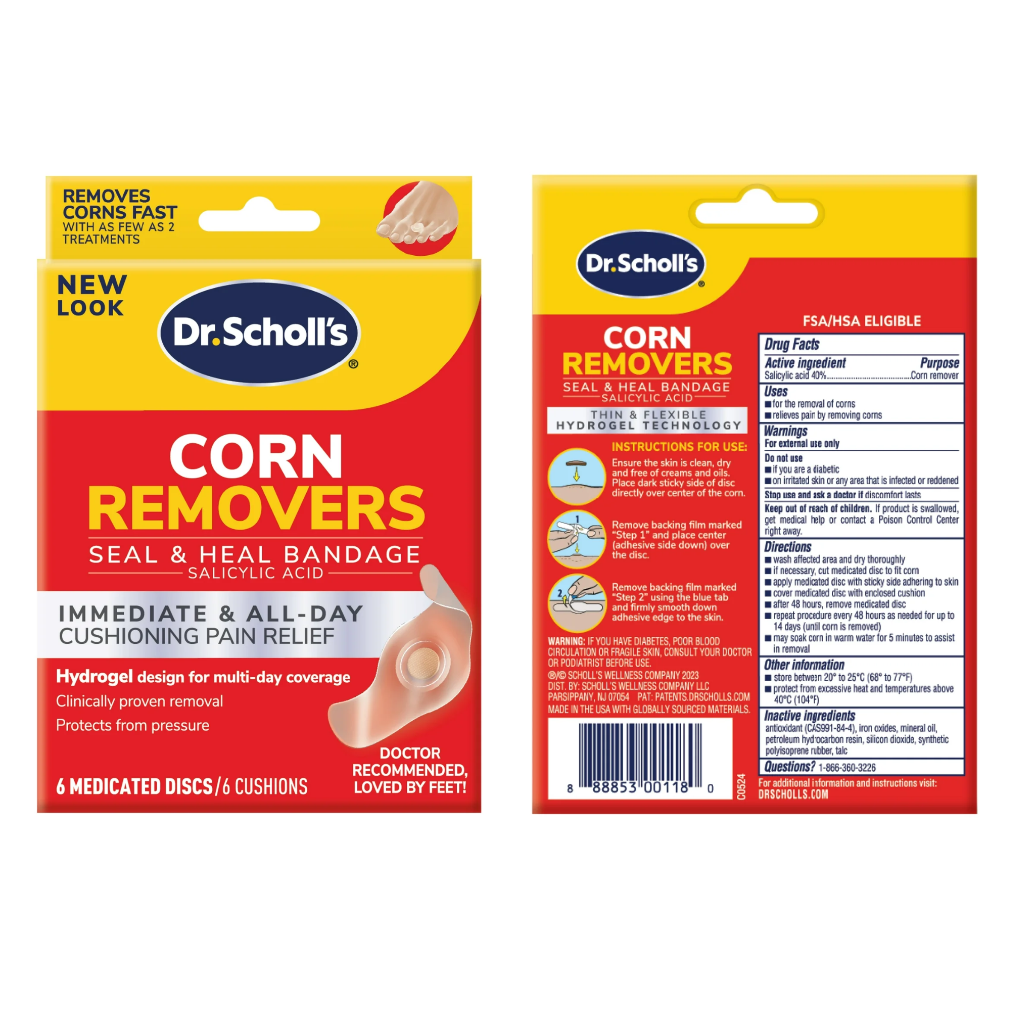 Dr. Scholl's, Corn Removers Seal & Heal Bandage, Hydrogel Technology for Corn Relief, 6 Count