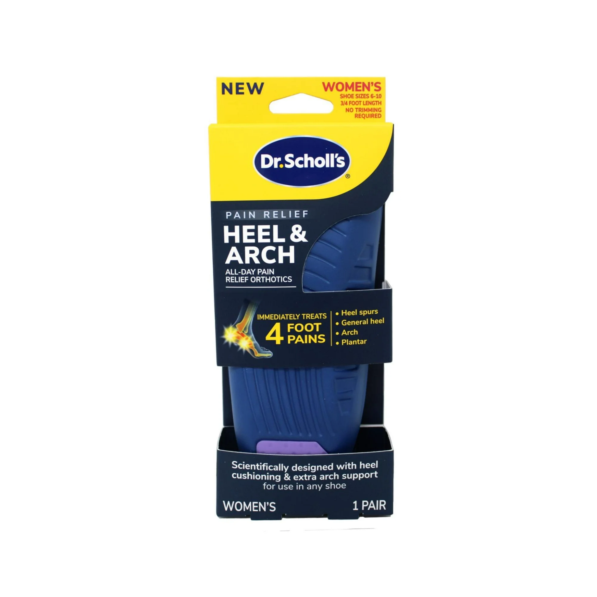 Dr. Scholl’s, Heel & Arch All-Day Pain Relief Orthotics, Comfortable Support for Women, Shoe Sizes 6-10, 3/4 Foot Length