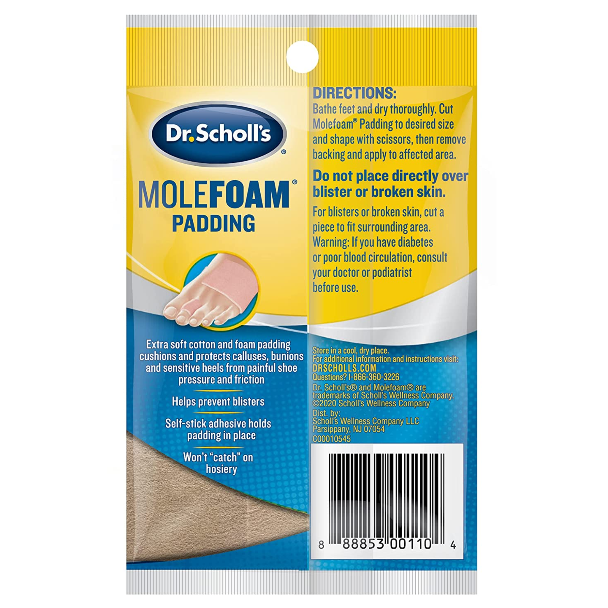 Dr. Scholl's, Molefoam Padding, Soft and Cushioned Protection for Men and Women, 2 Count - Pharmaful