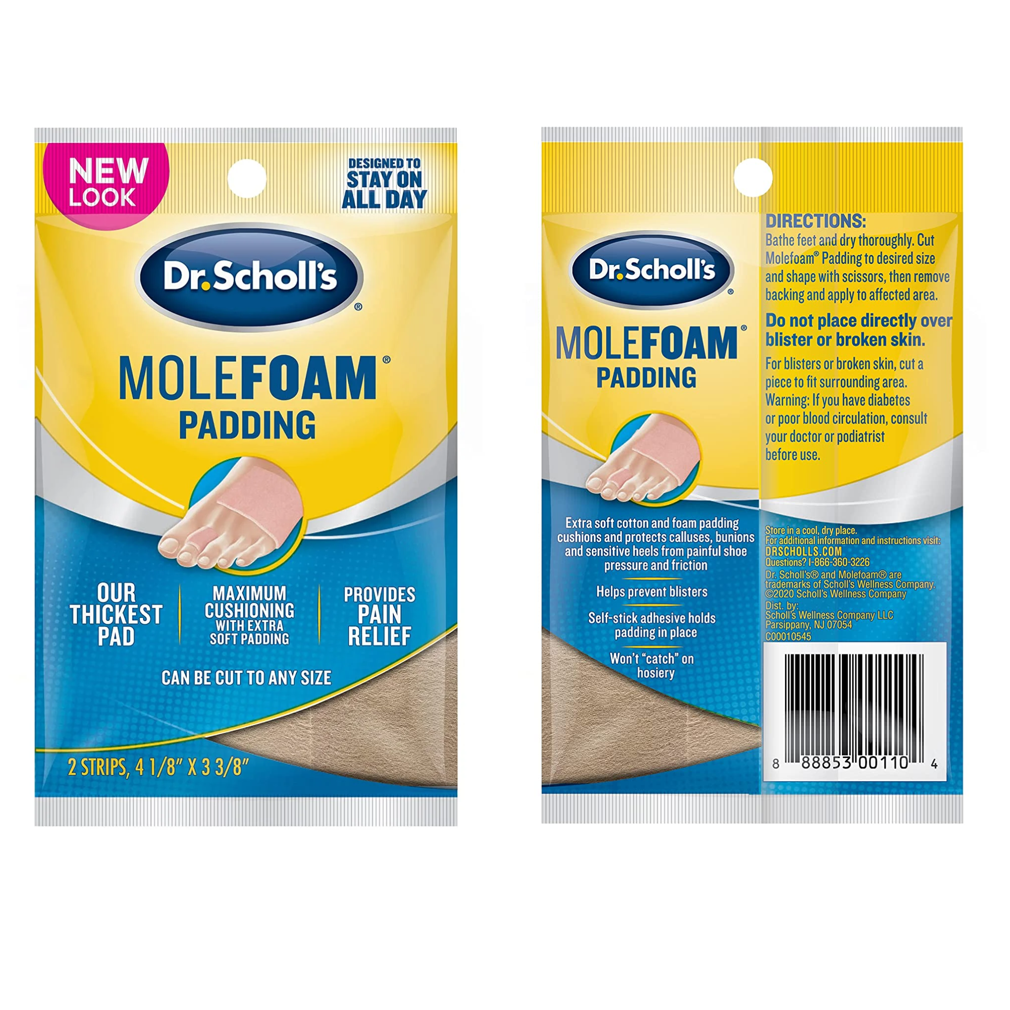 Dr. Scholl's, Molefoam Padding, Soft and Cushioned Protection for Men and Women, 2 Count - Pharmaful