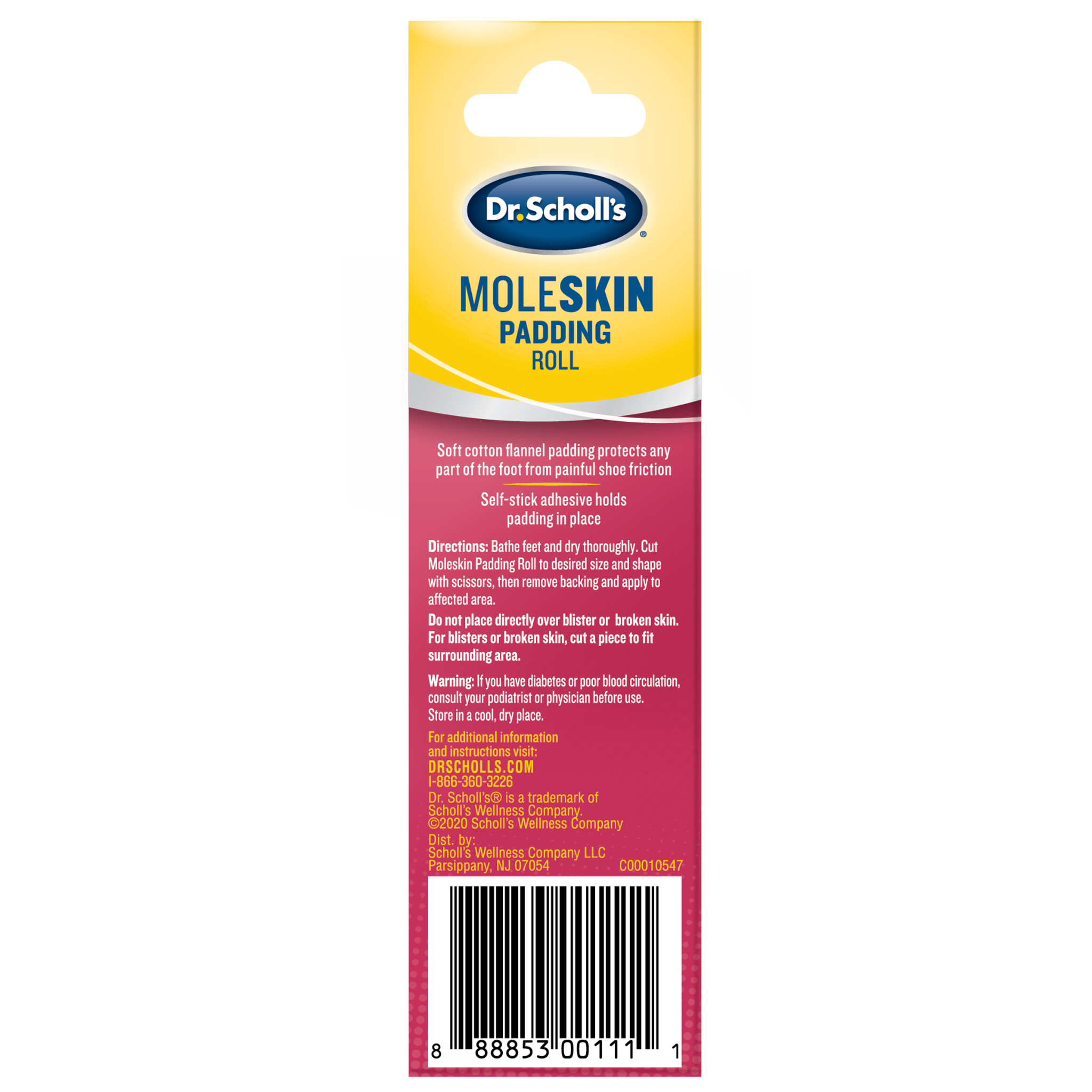 Dr. Scholl's, Moleskin Padding Roll, Thin and Flexible Cushioning for Comfort, Cut to Any Size, 1 Roll