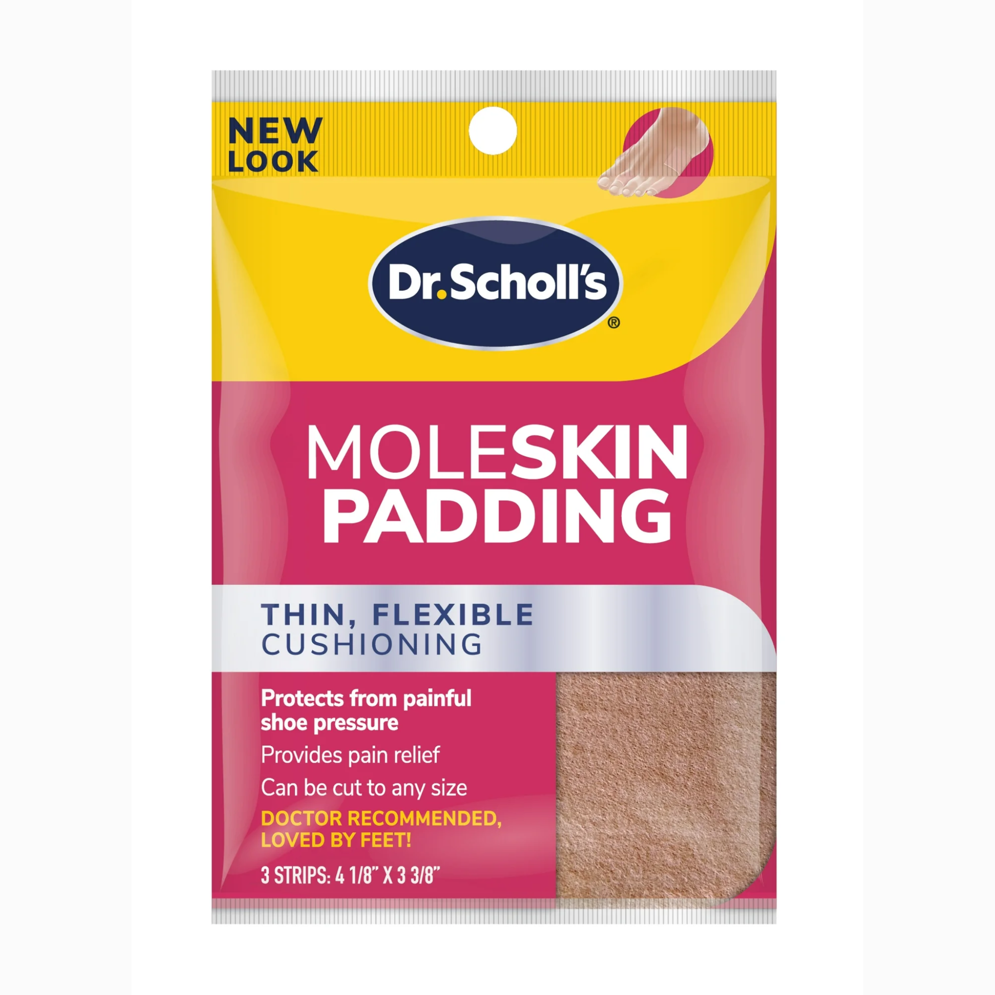 Dr. Scholl's, Moleskin Padding Strips, Thin and Flexible Cushioning for Pain Relief, 3 Count - Pharmaful