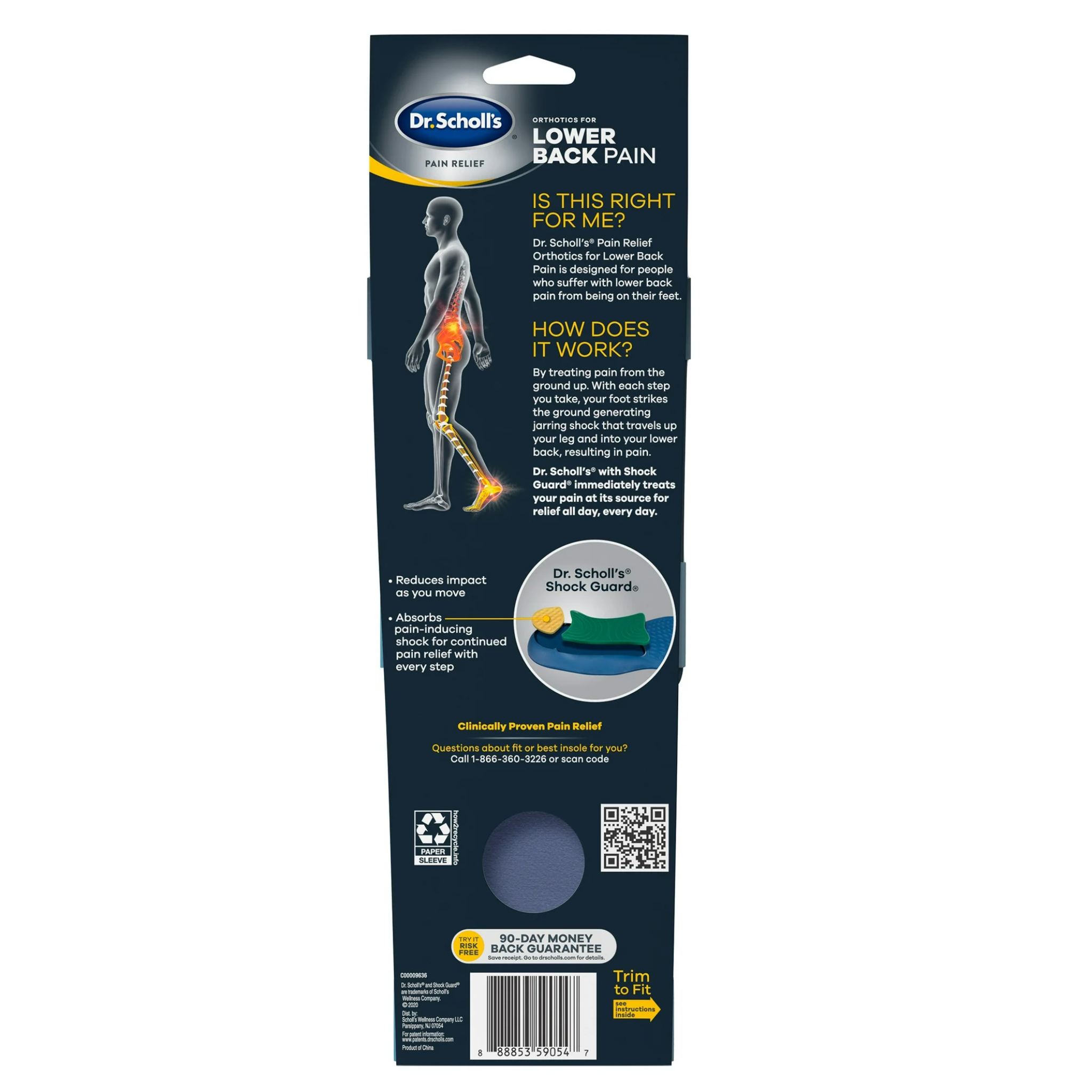 Dr. Scholl's, Pain Relief Orthotics for Lower Back Pain, Men's Insoles Size 8-15, 1 Pair