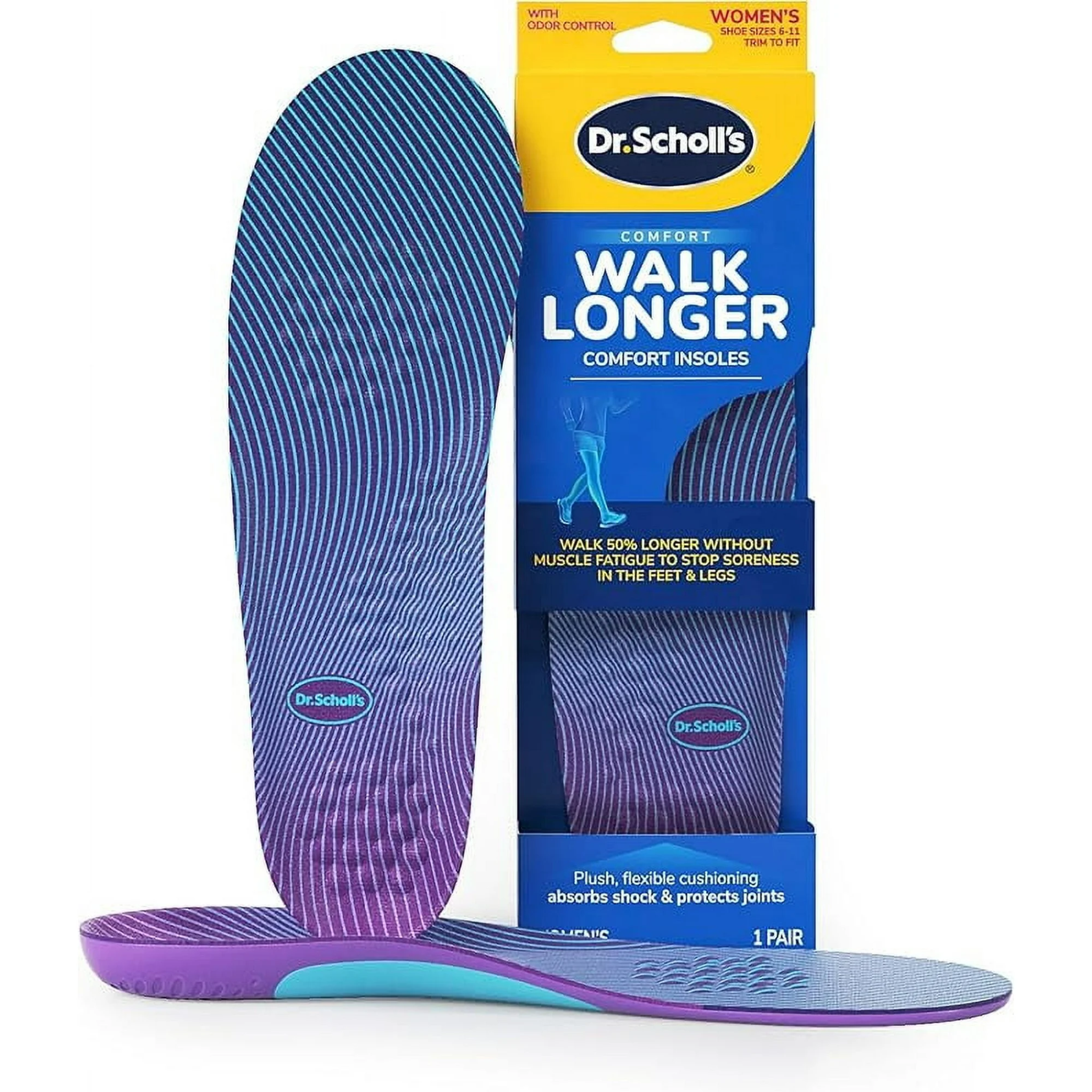 Dr. Scholl's, Walk Longer Insoles, Comfortable Plush Foam Inserts for Women, Ideal for All-Day Comfort, Shoe Sizes 6-10, 1 Pair