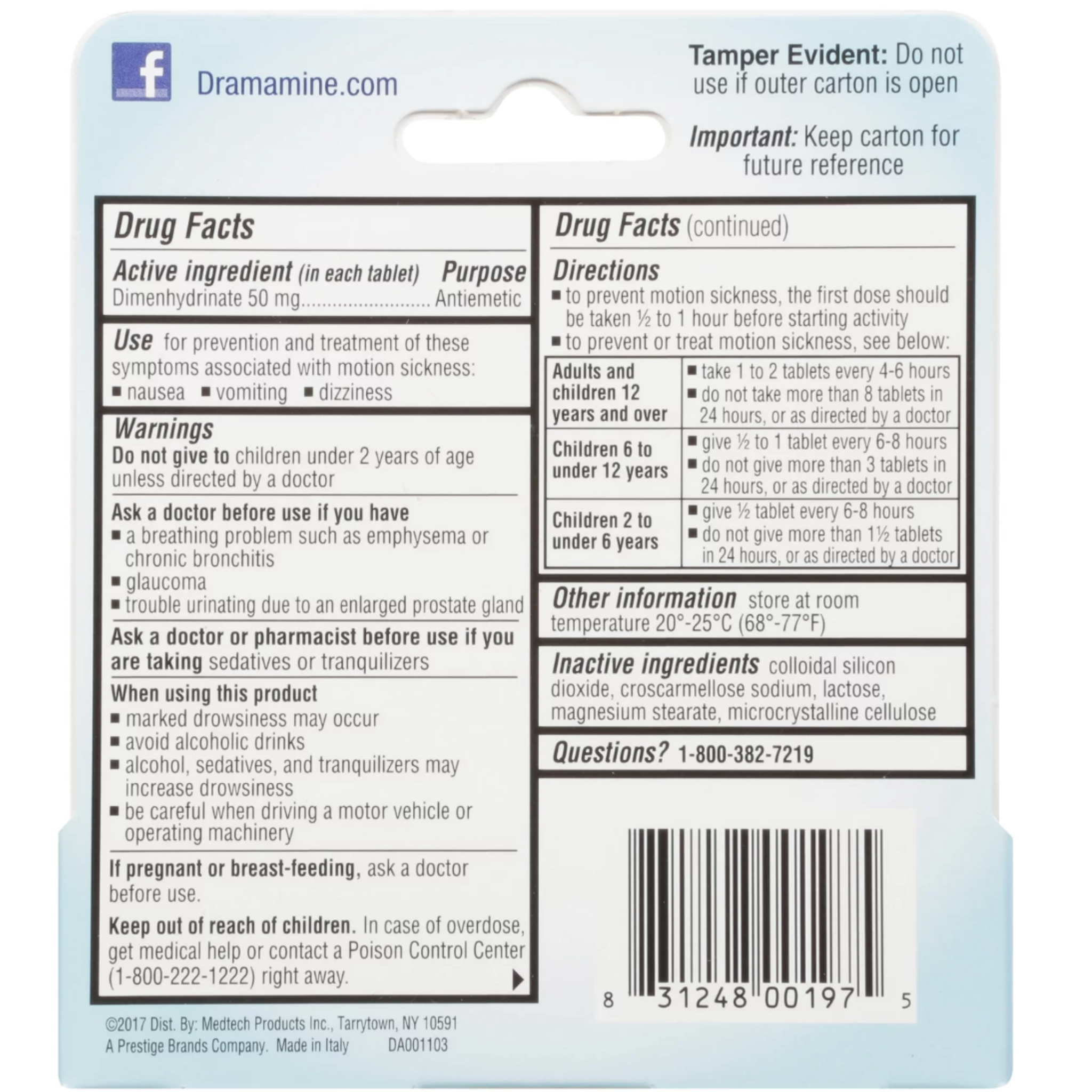 Dramamine Original, Motion Sickness Relief, Sensitive Stomach Travel Vial, 12 Count - Pharmaful