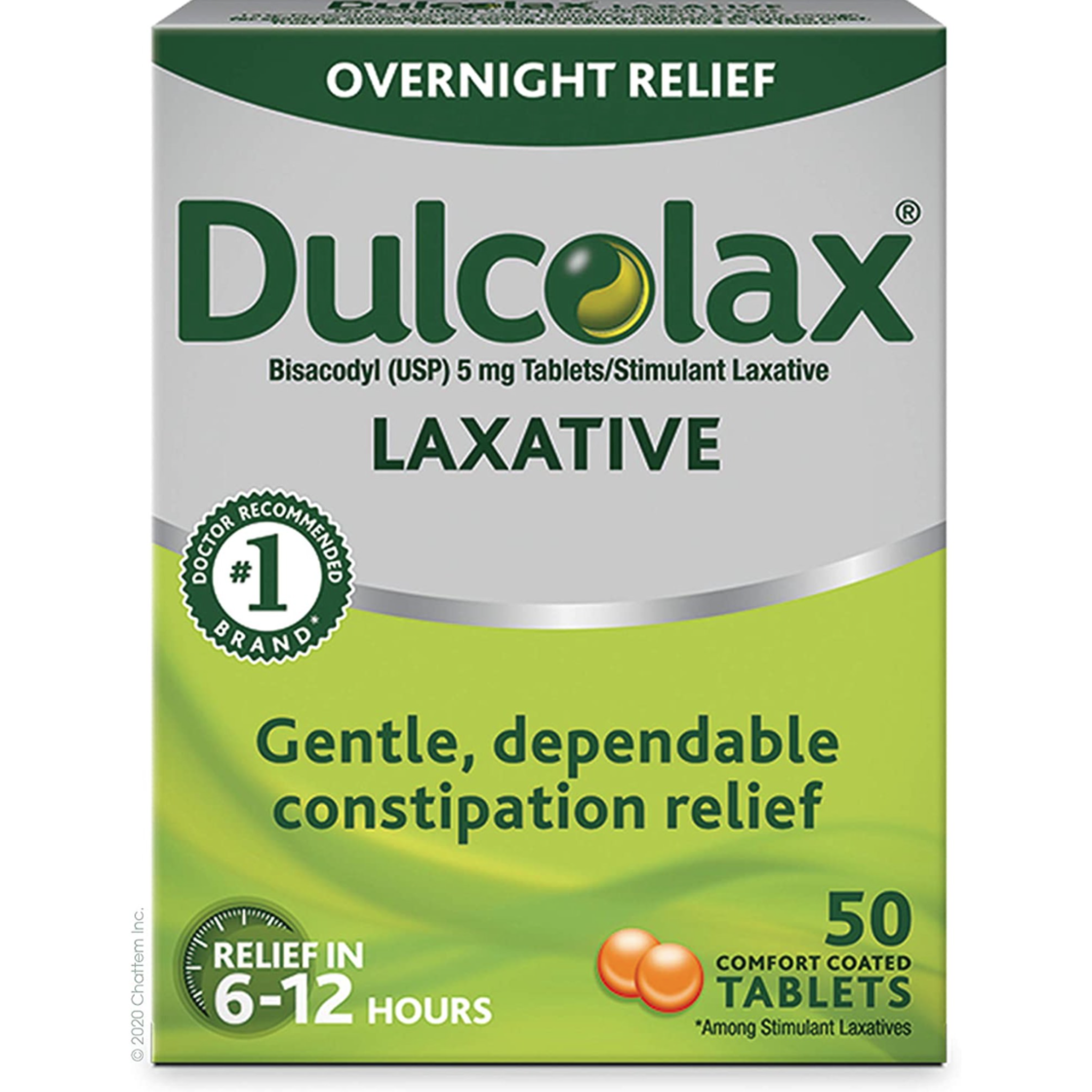 Dulcolax Overnight Relief Laxative for Gentle Constipation Relief Bisacodyl 5 mg Tablets, 50 Count