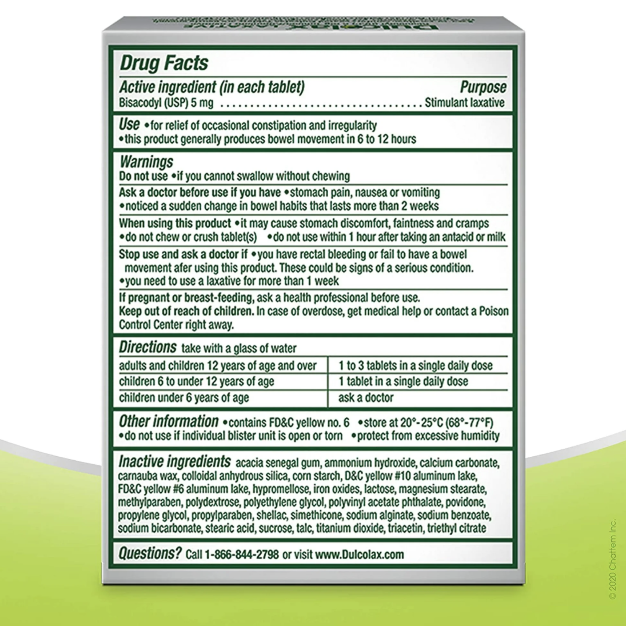 Dulcolax Overnight Relief Laxative for Gentle Constipation Relief Bisacodyl 5 mg Tablets, 50 Count
