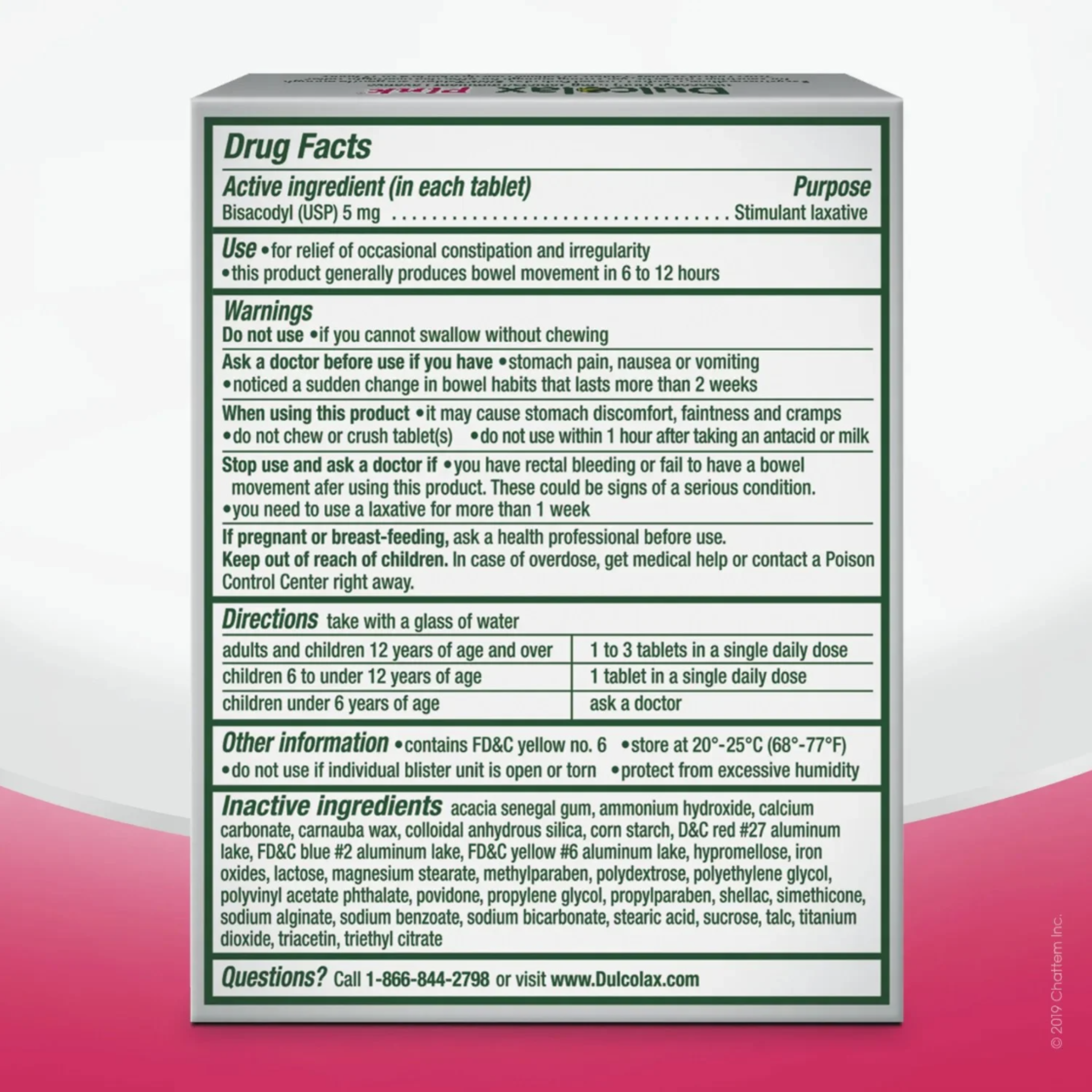 Dulcolax Pink Laxative Relief Constipation Sensitive Stomach, 25 ct
