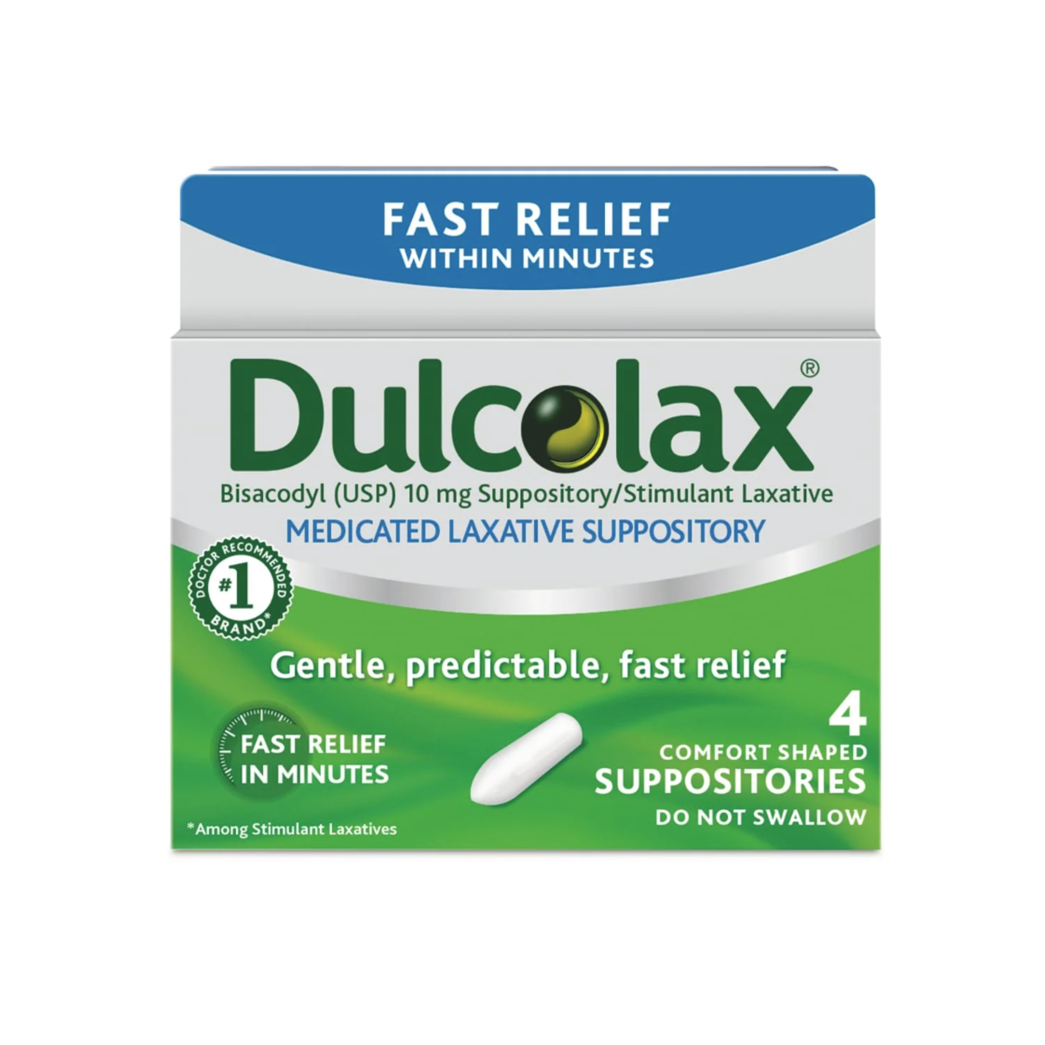 Dulcolax Stimulant Laxative Medicated Suppositories 4ct Fast Relief, Rectal Use Only, Bisacodyl 10mg