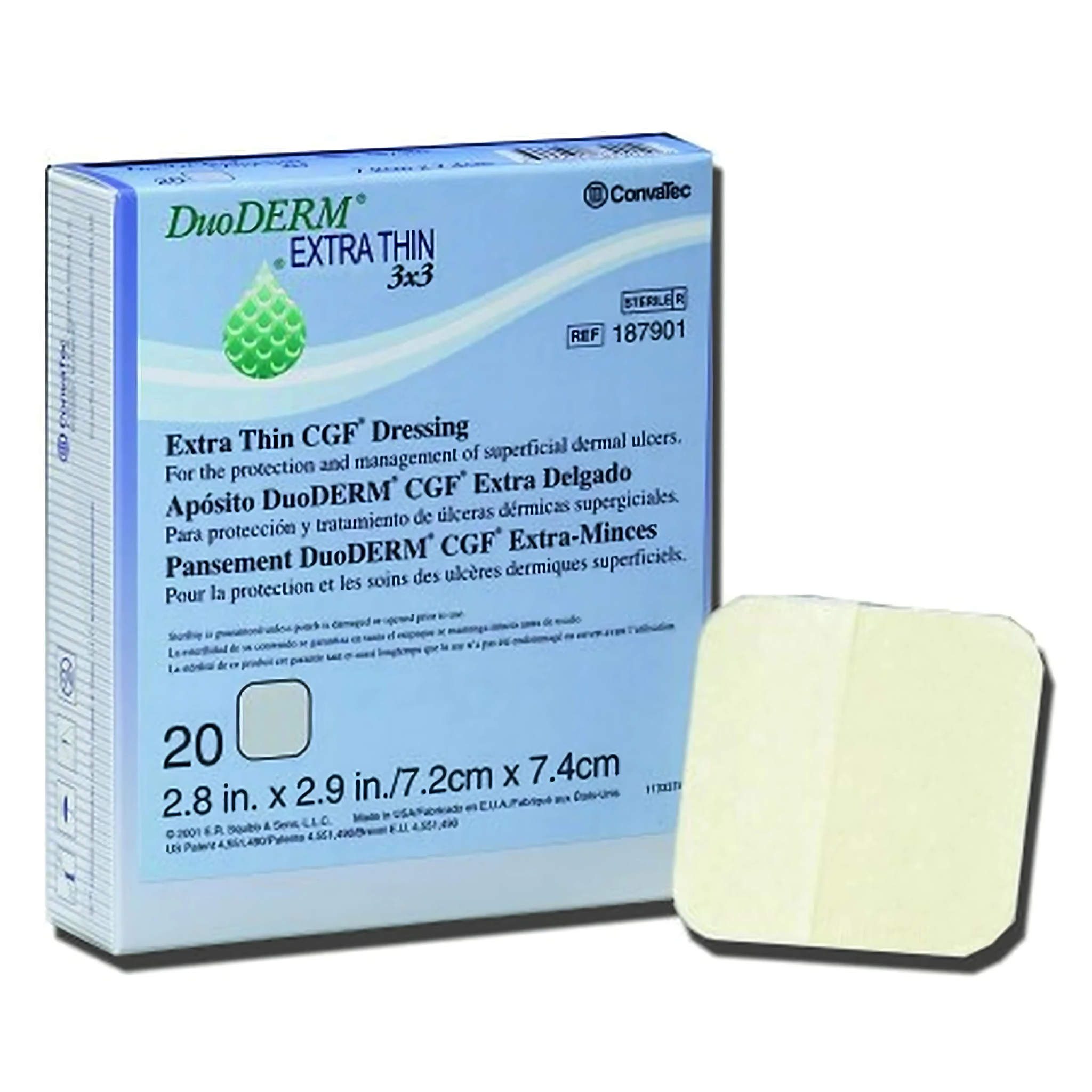 DuoDERM Extra Thin Hydrocolloid Dressing 4 X 4 Inch Square Sterile, 187955 - Pack of 10