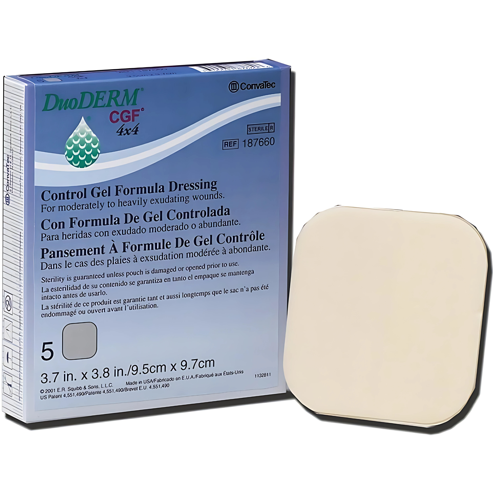 Duoderm Cgf Sterile Dressing 4 Inches X 4 Inches, 5 ct