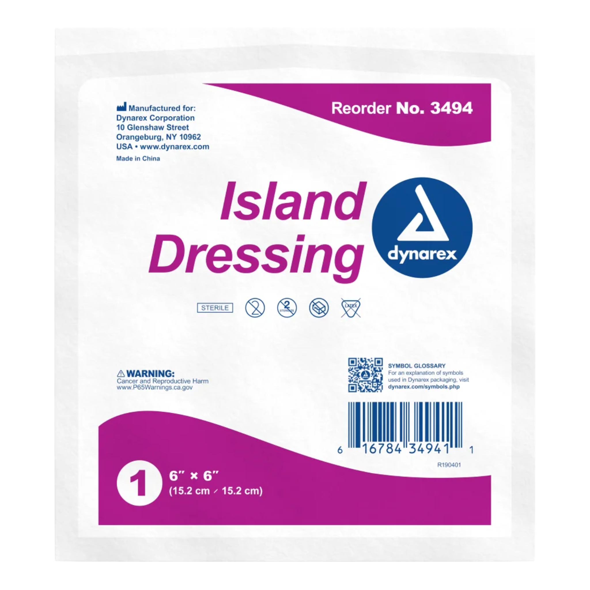 Dynarex 3494 Island Dressing Sterile 6 in. x 6 in. (Box of 25)