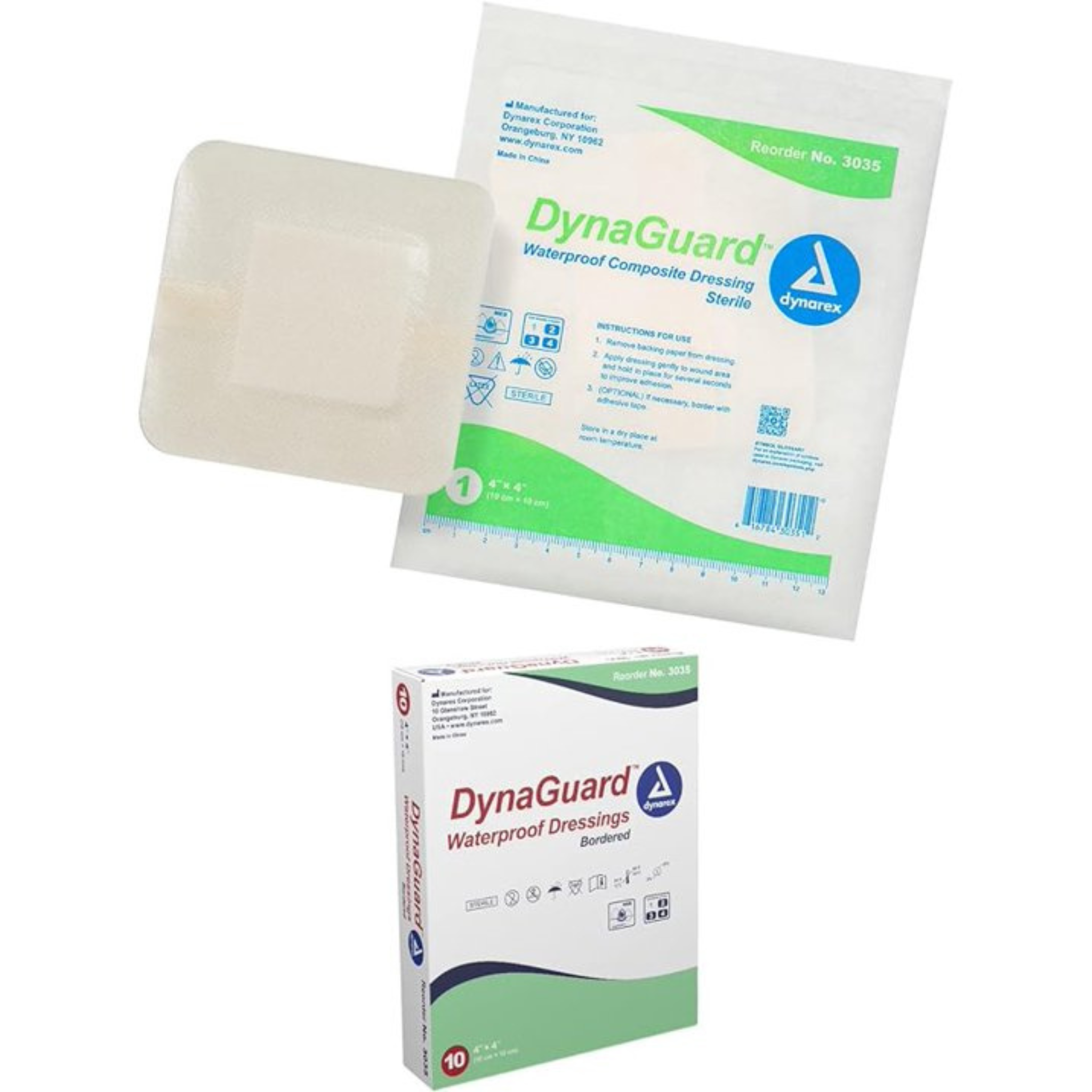 Dynarex DynaGuard Waterproof Dressings, Sterile, Four-Layer Composite Dressing, Protects and Offers Optimal Moist-Environment, Bordered - 4" x 4", 1 Box of 10 Waterproof Dressings